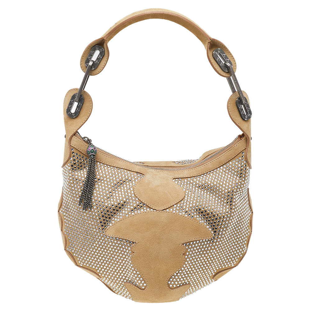 Pre Owned حقيبة هوبو جيمي تشو مزخرف كريستال سويدي بيج