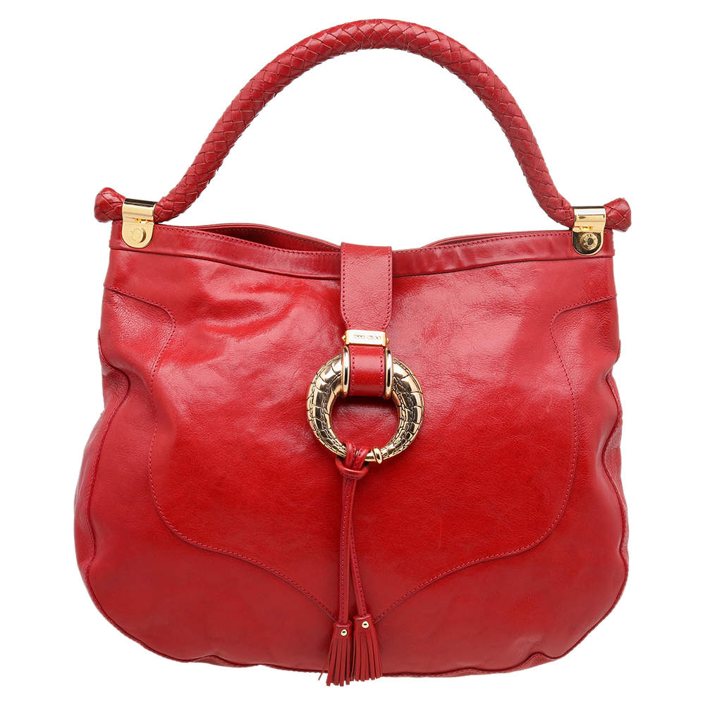 Pre Owned Jimmy Choo Red Leather Ruby Hobo
