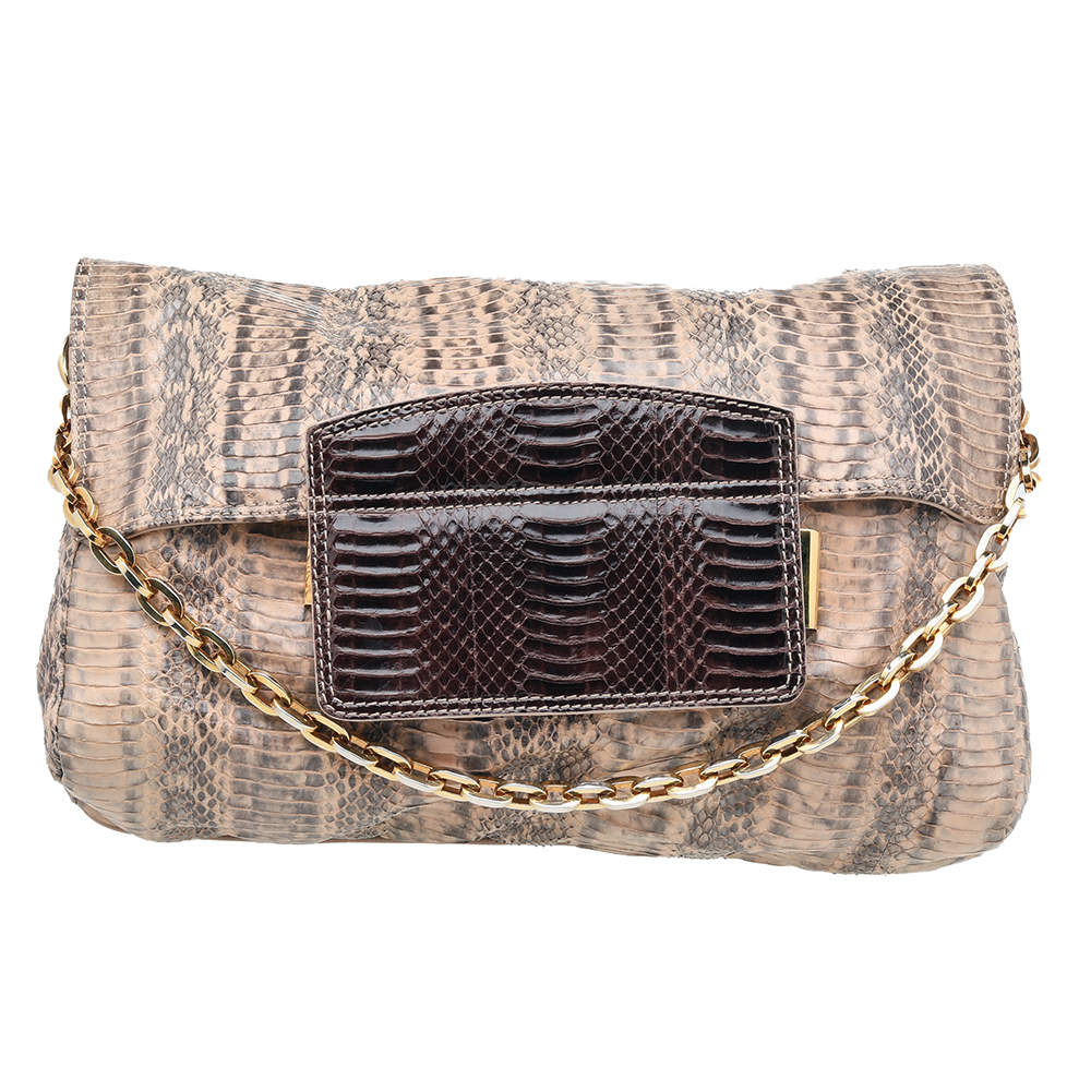 Pre Owned حقيبة كتف جيمي تشو شريسي جلد ثعبان بيج 
