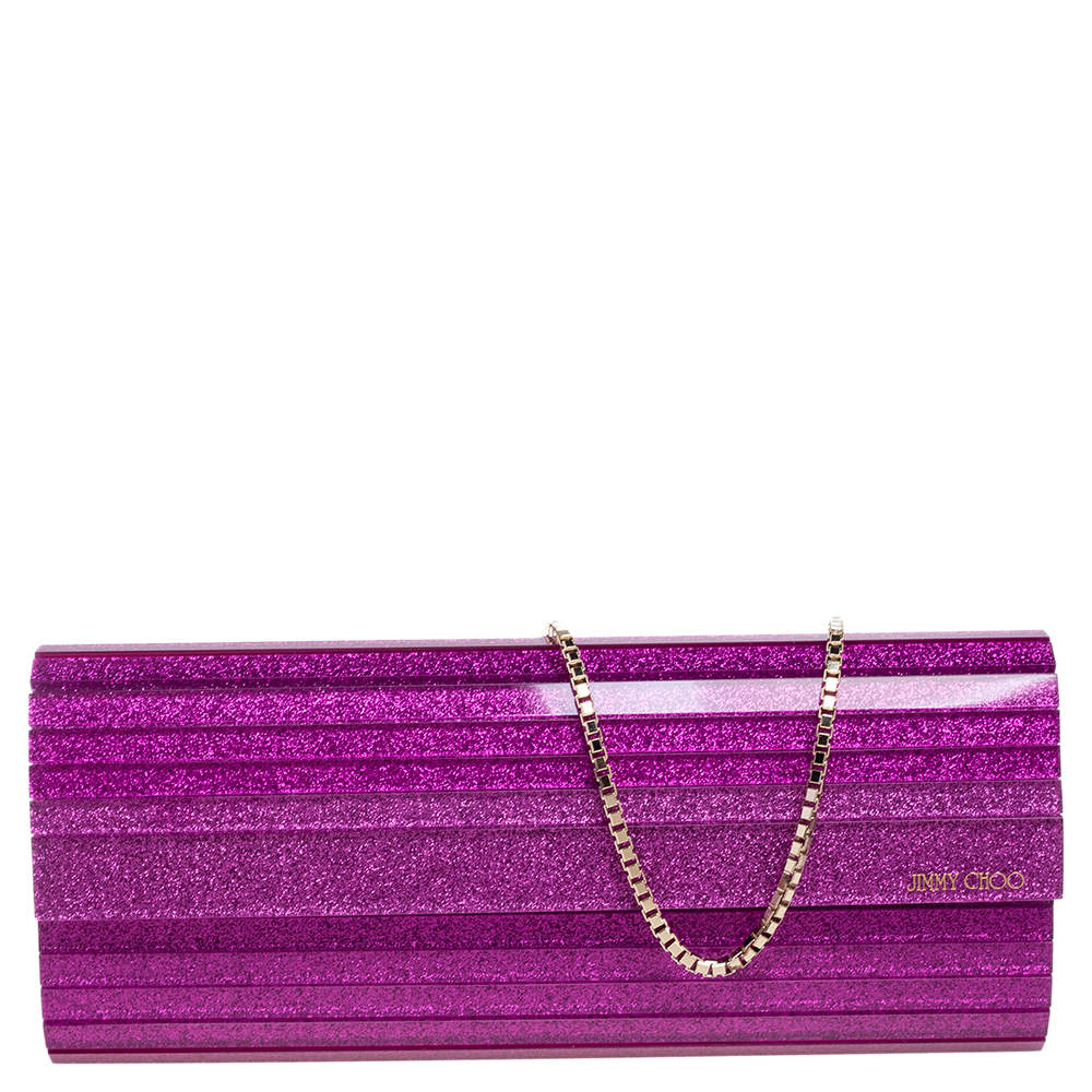 Pre Owned Jimmy Choo Pink Glitter Acrylic Sweetie Clutch