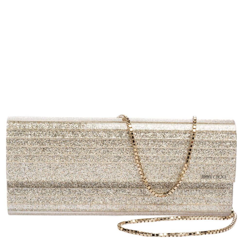 Jimmy Choo Gold Champagne Glitter Acrylic Sweetie Chain Clutch Jimmy ...