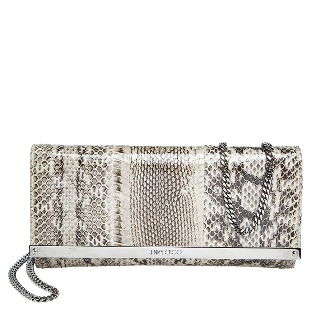 مملوكة مسبقًا Jimmy Choo Black/Beige Python Milla Chain Clutch