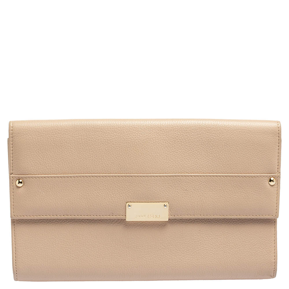 مملوكة مسبقًا حقيبة كلتش جيمي تشو ريس جلد وردى فاتح