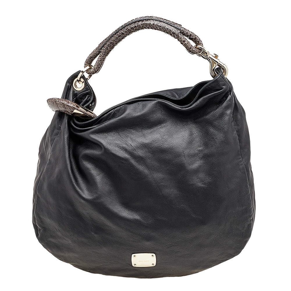Jimmy Choo Black/Grey Leather and Python Large Sky Hobo