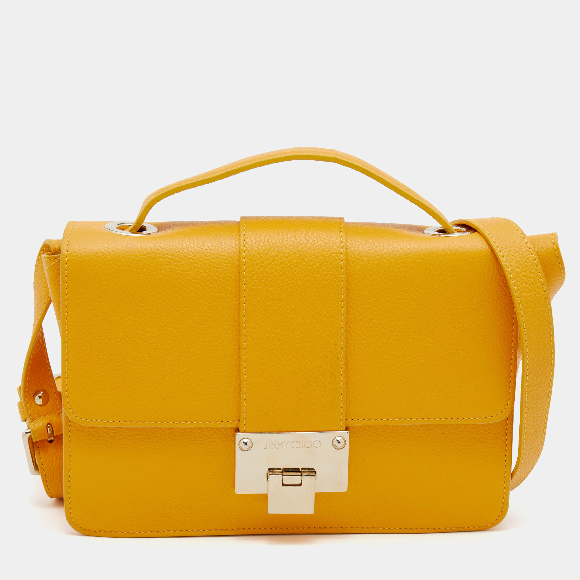 Jimmy Choo Yellow Leather Rebel Flap Top Handle Bag
