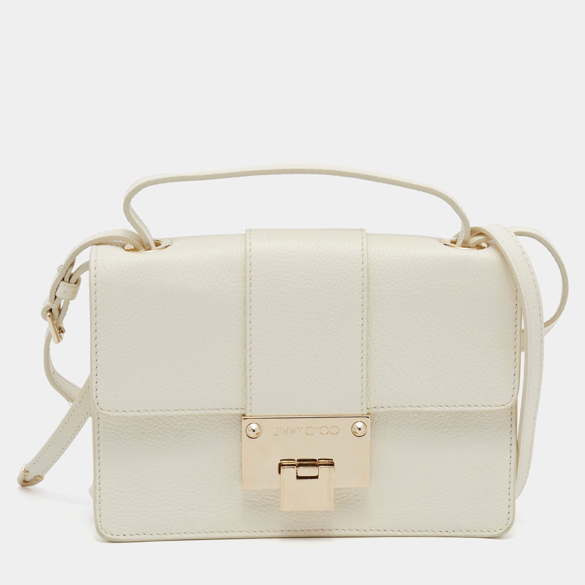 Jimmy Choo White Leather Rebel Top Handle Bag
