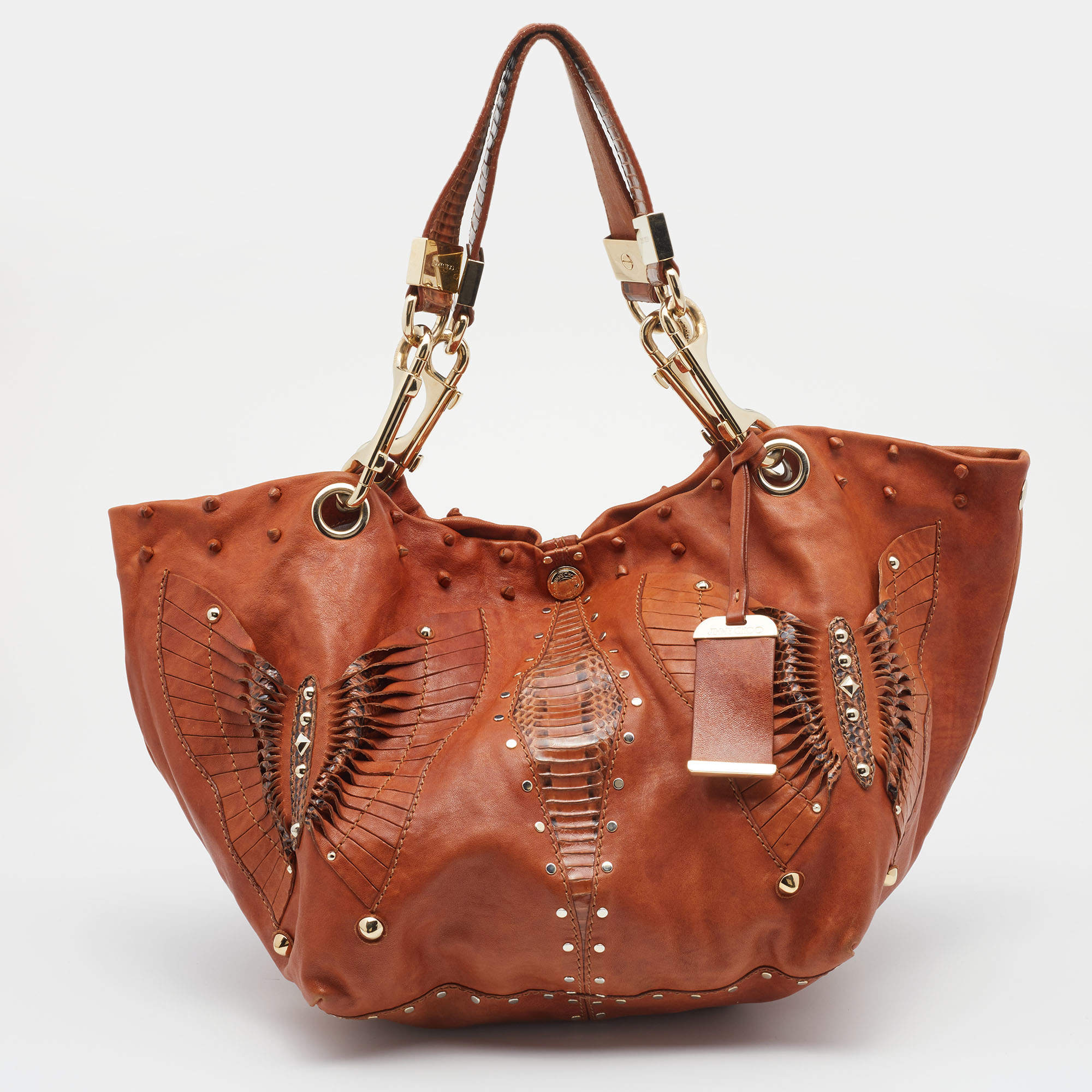 Pre Owned Jimmy Choo Brown Python Embossed And Leather Lohla Jane Hobo