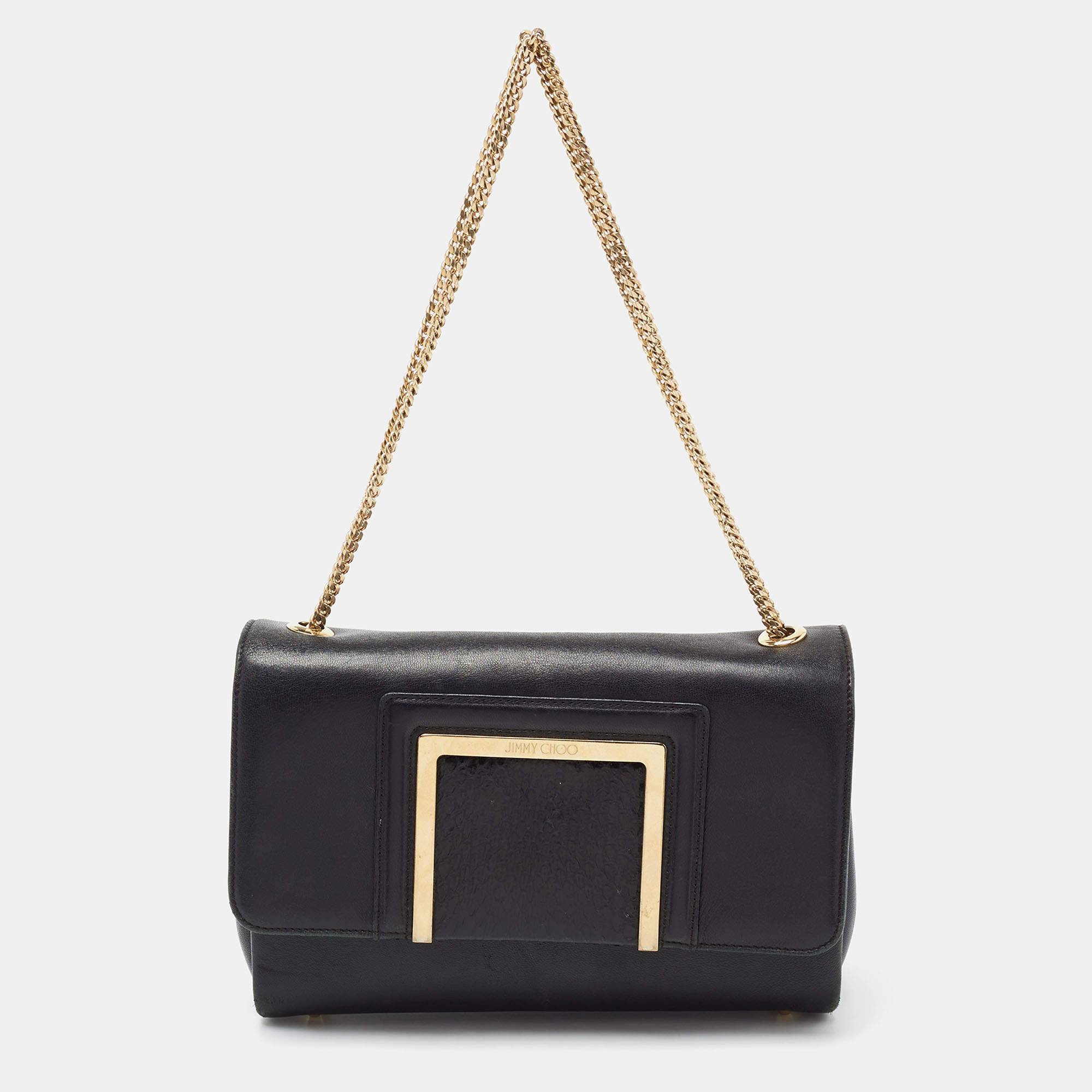 Pre Owned Jimmy Choo Black Leather and Snakeskin Alba Shoulder Bag