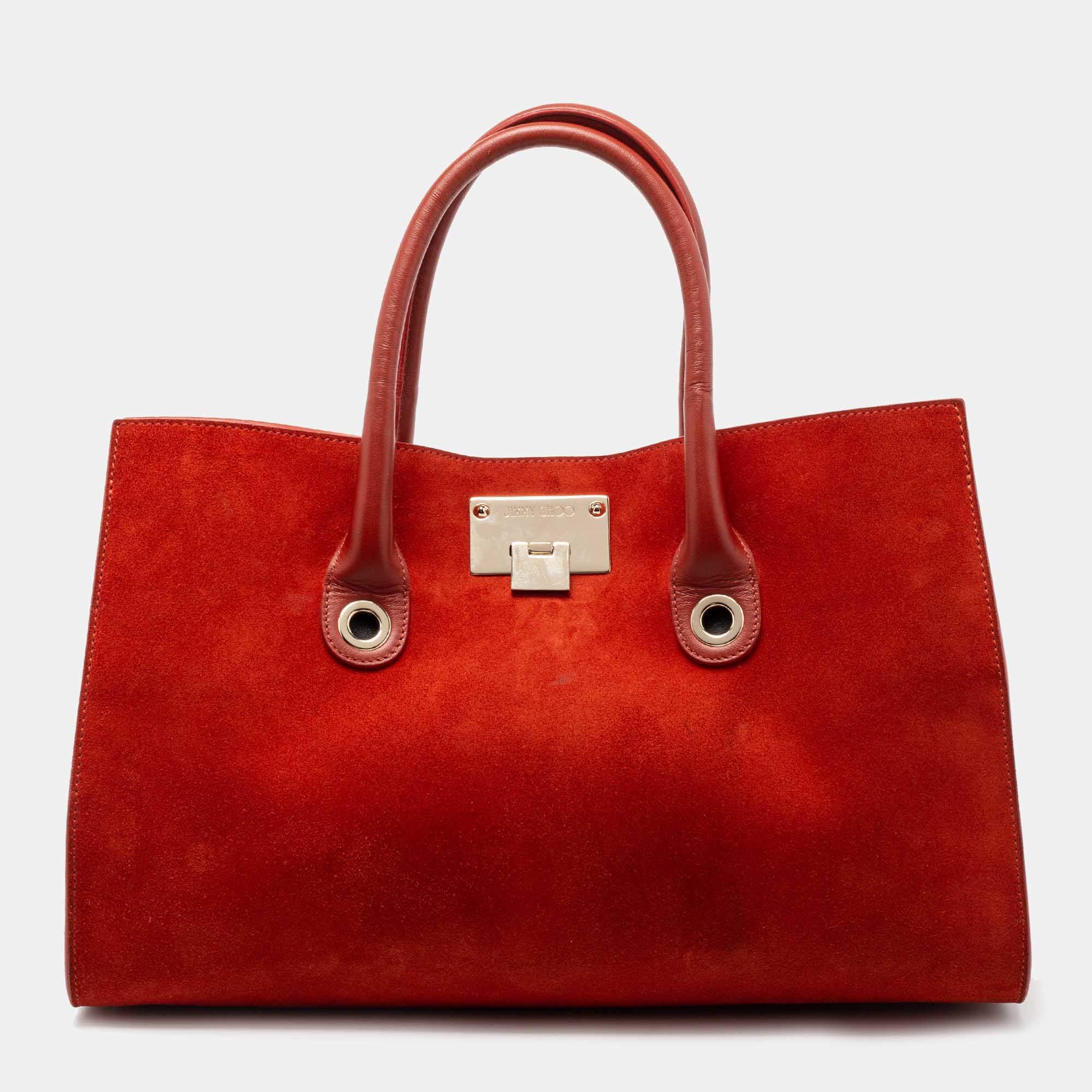 Pre Owned Jimmy Choo Orange Suede And Leather Riley Tote