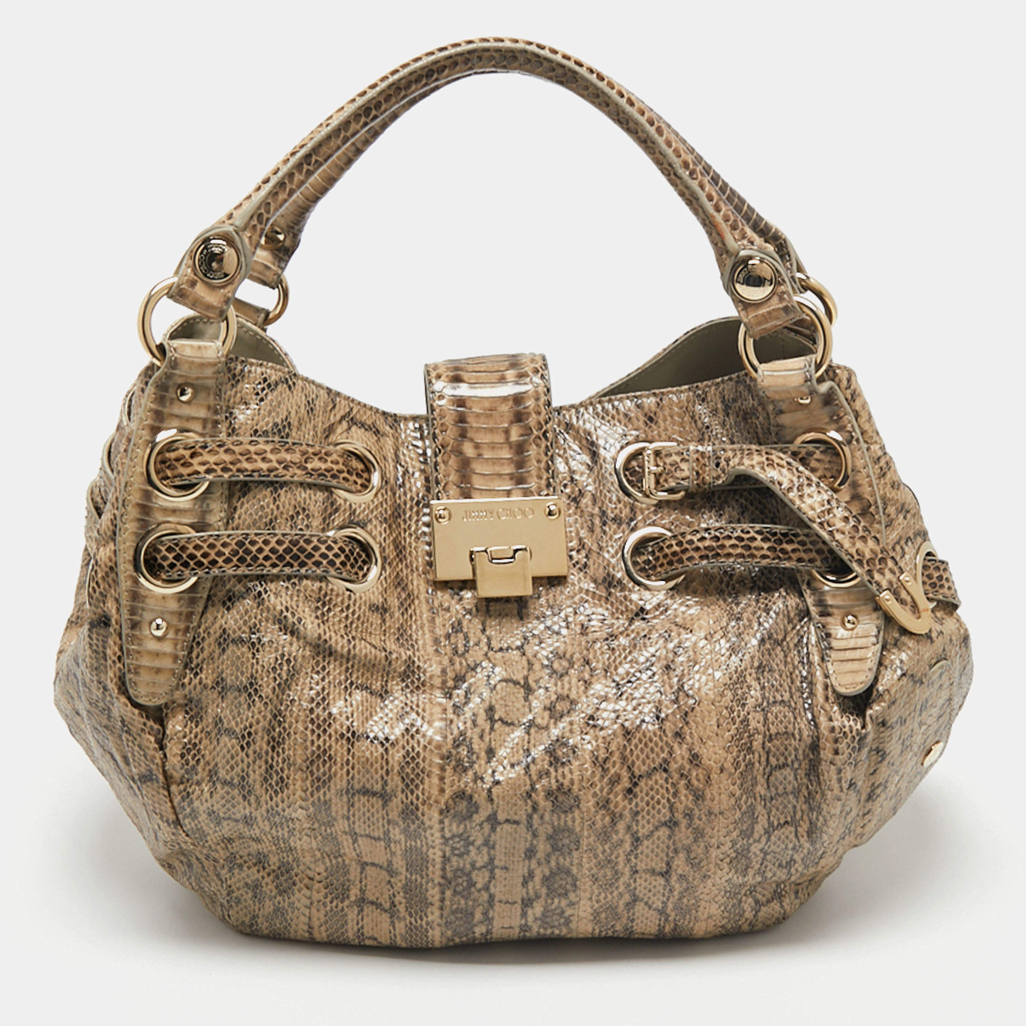 Pre Owned Jimmy Choo Beige Snakeskin Riley Hobo