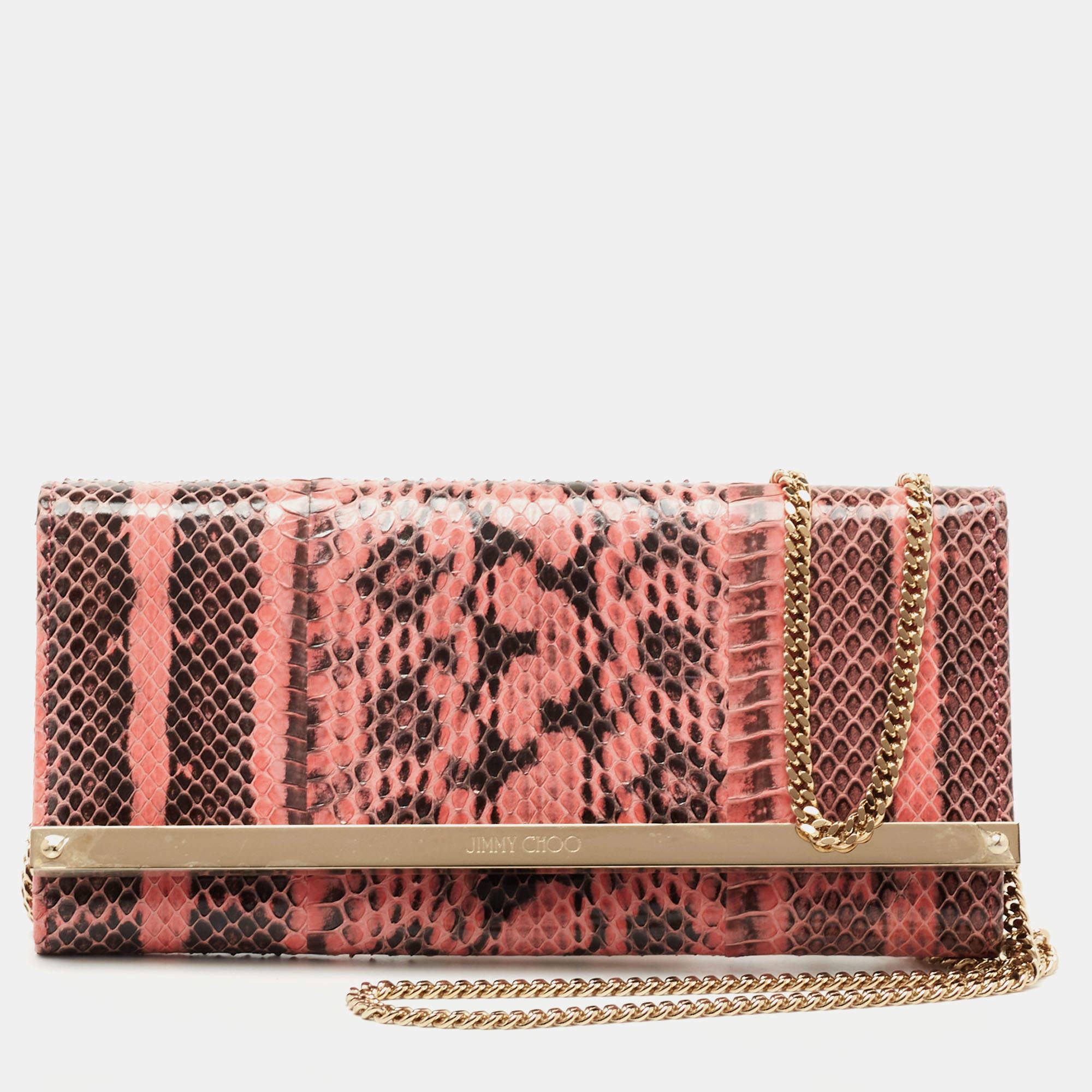 Pre Owned Jimmy Choo Pink/Black Snakeskin Mila Chain Clutch