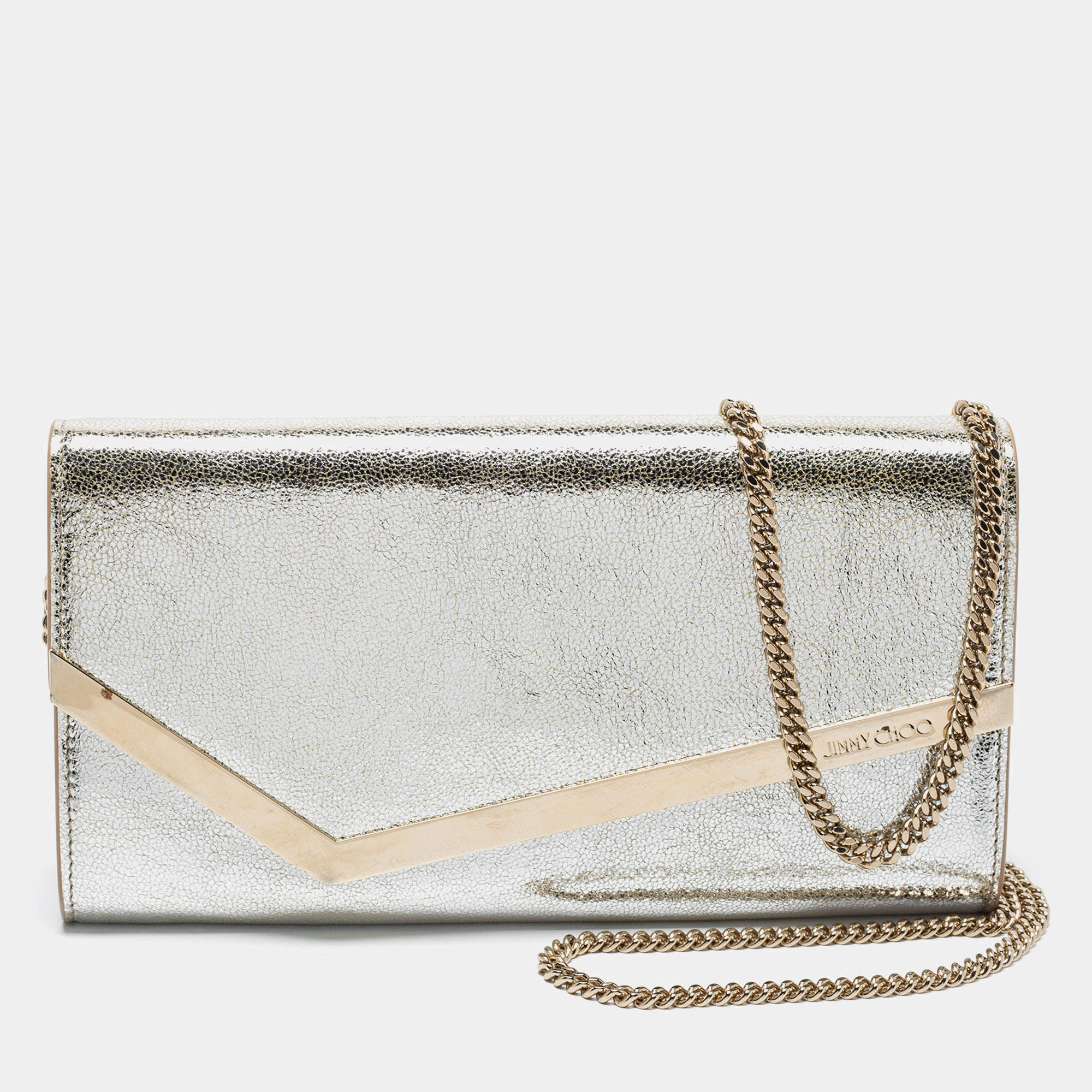 Pre Owned Jimmy Choo Gold Leather Emmie Clutch