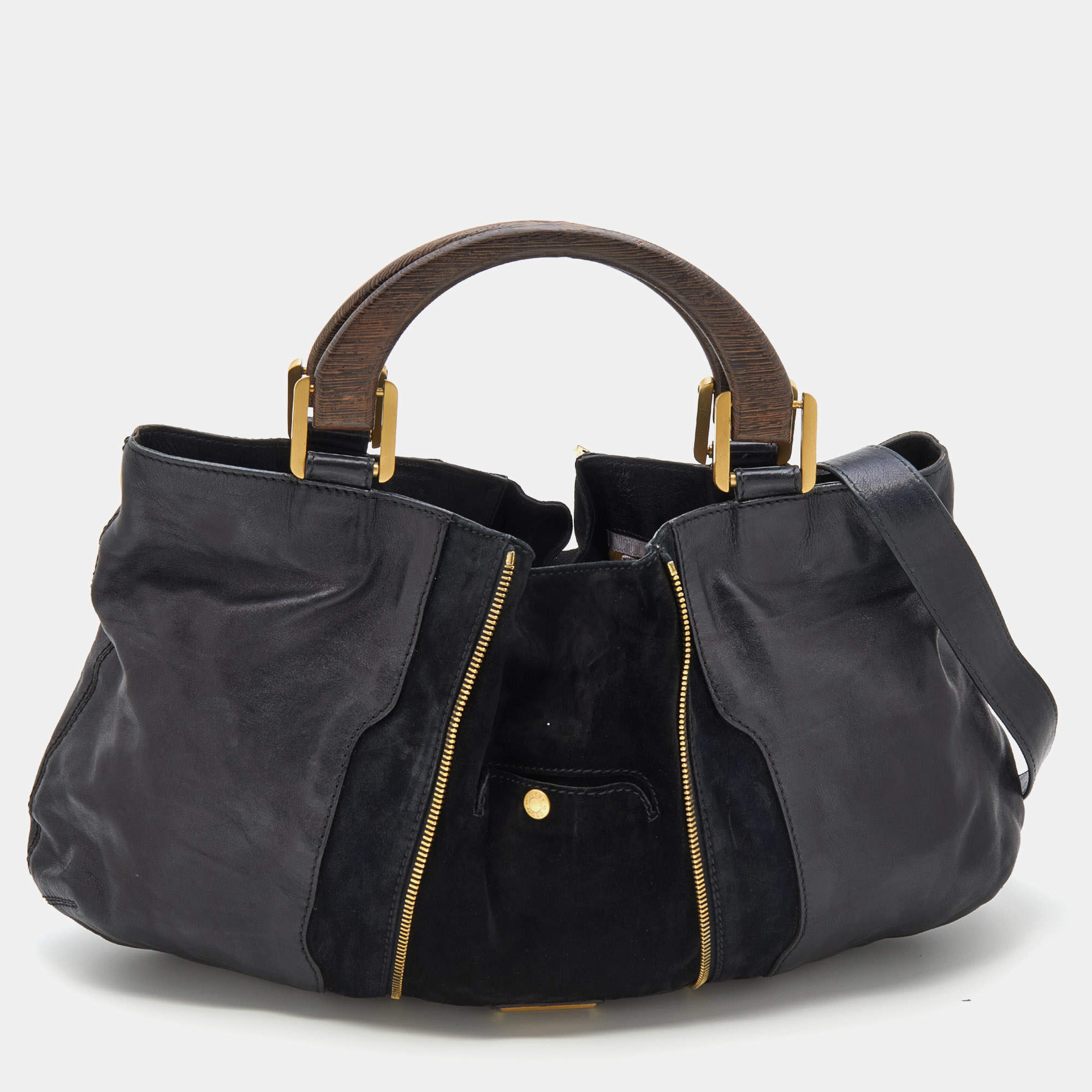 Pre Owned Jimmy Choo Black Leather and Suede Expandable Maia Hobo