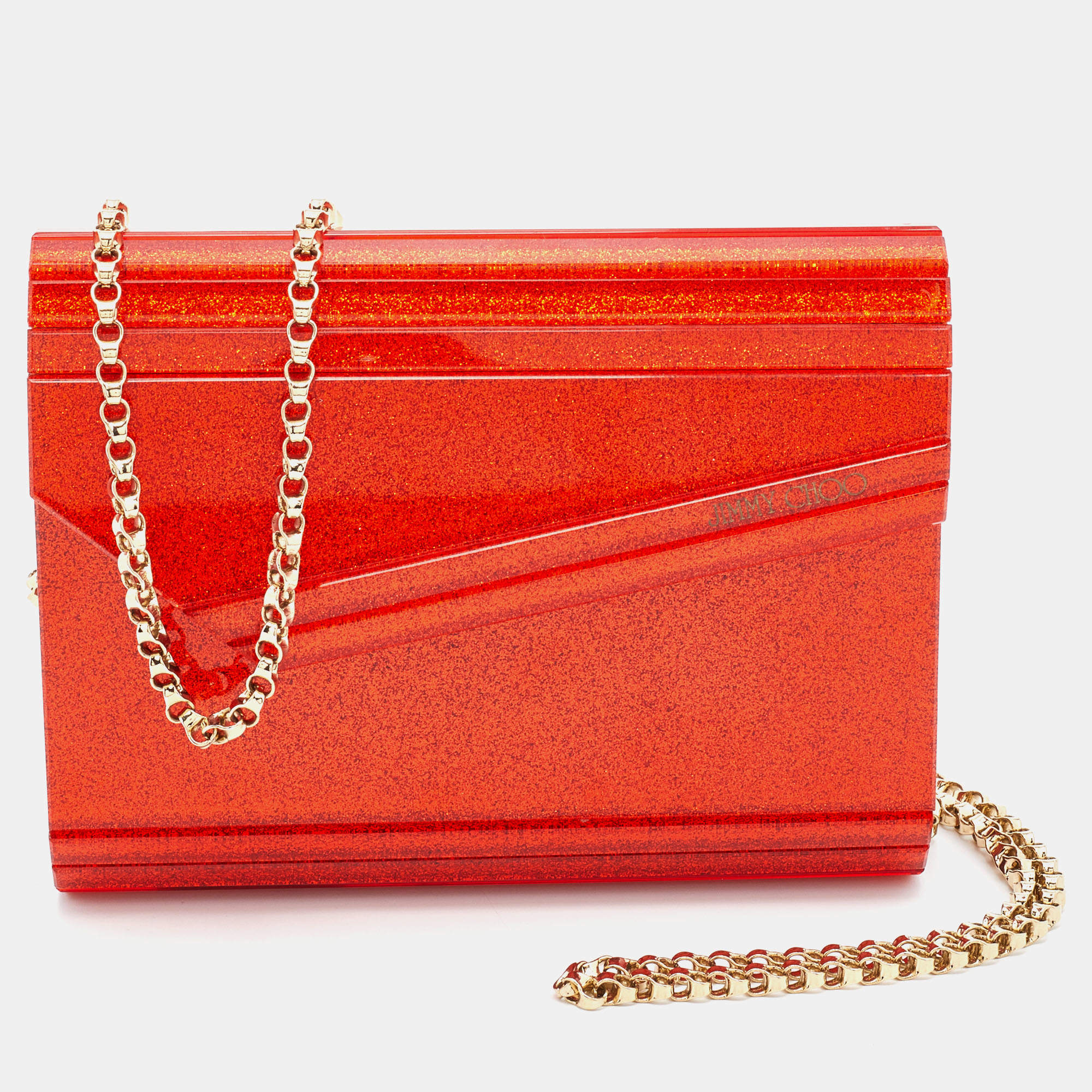 Pre Owned Jimmy Choo Orange Acrylic and Leather Candy Chain Clutch 