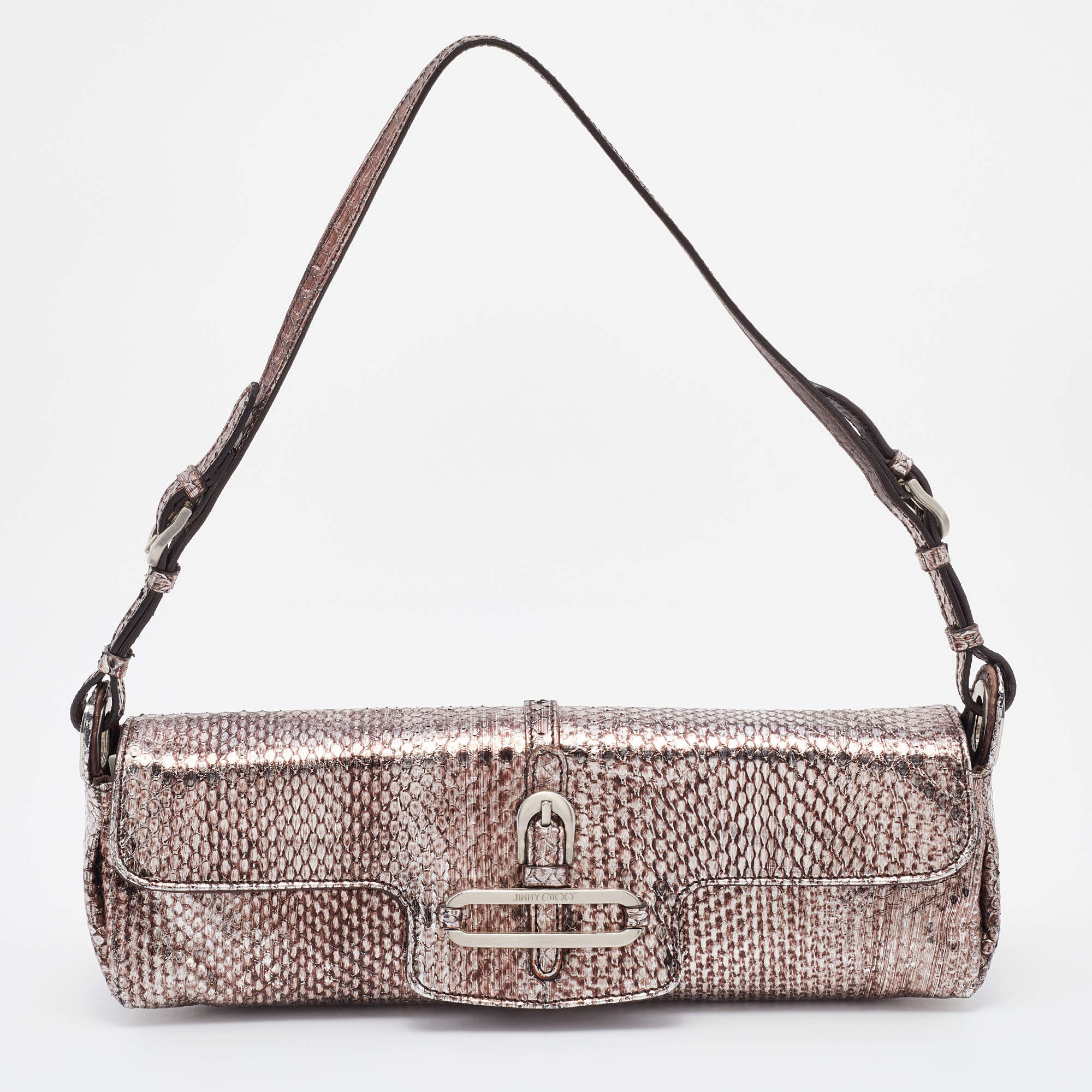 Jimmy Choo Metallic Brown Snakeskin Leather Tulita Pochette Bag