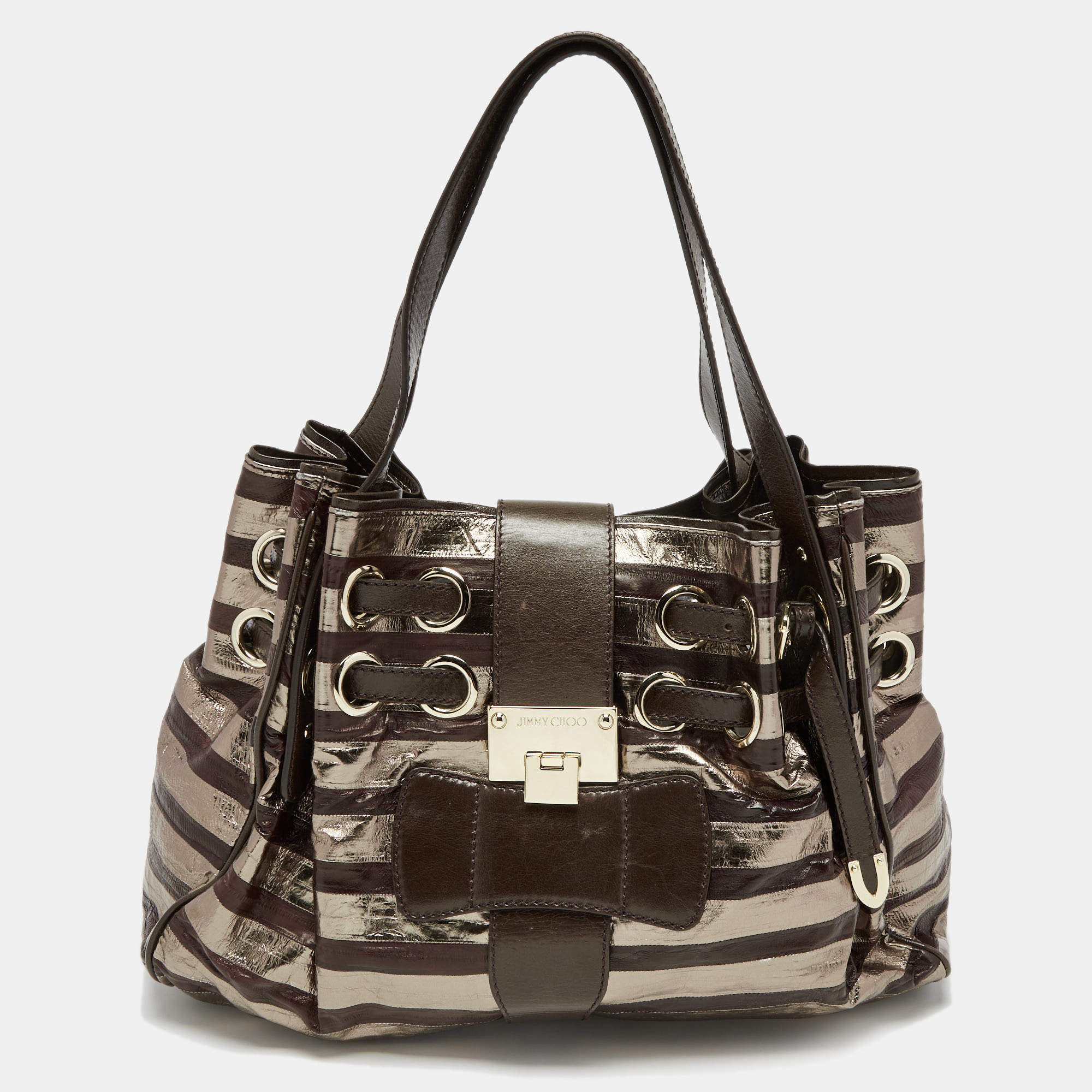 Jimmy Choo Metallic/Dark Brown Eel Leather Ramona Shoulder Bag