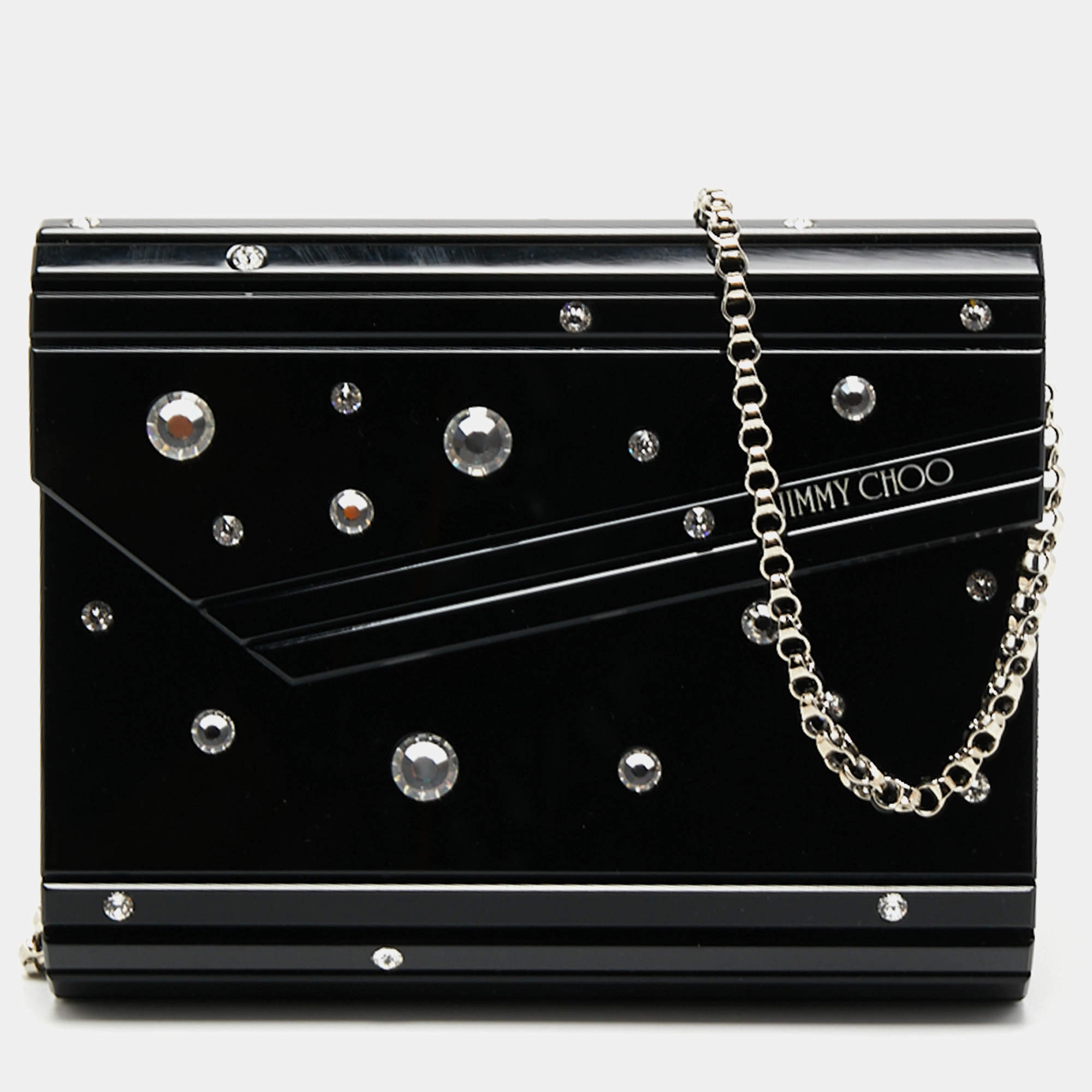 Pre Owned Jimmy Choo Black Multi Crystal Embellished Acrylic Candy Chain Clutch