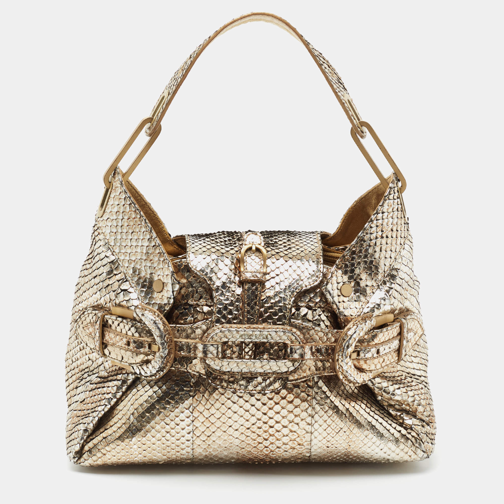 مملوكة مسبقًا Jimmy Choo Metallic Gold/Silver Python Tulita Satchel