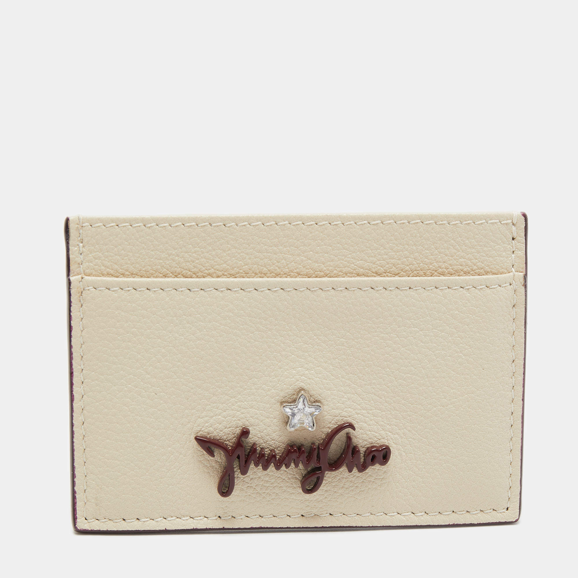 Pre Owned Jimmy Choo Cream Leather Aries Card Holder