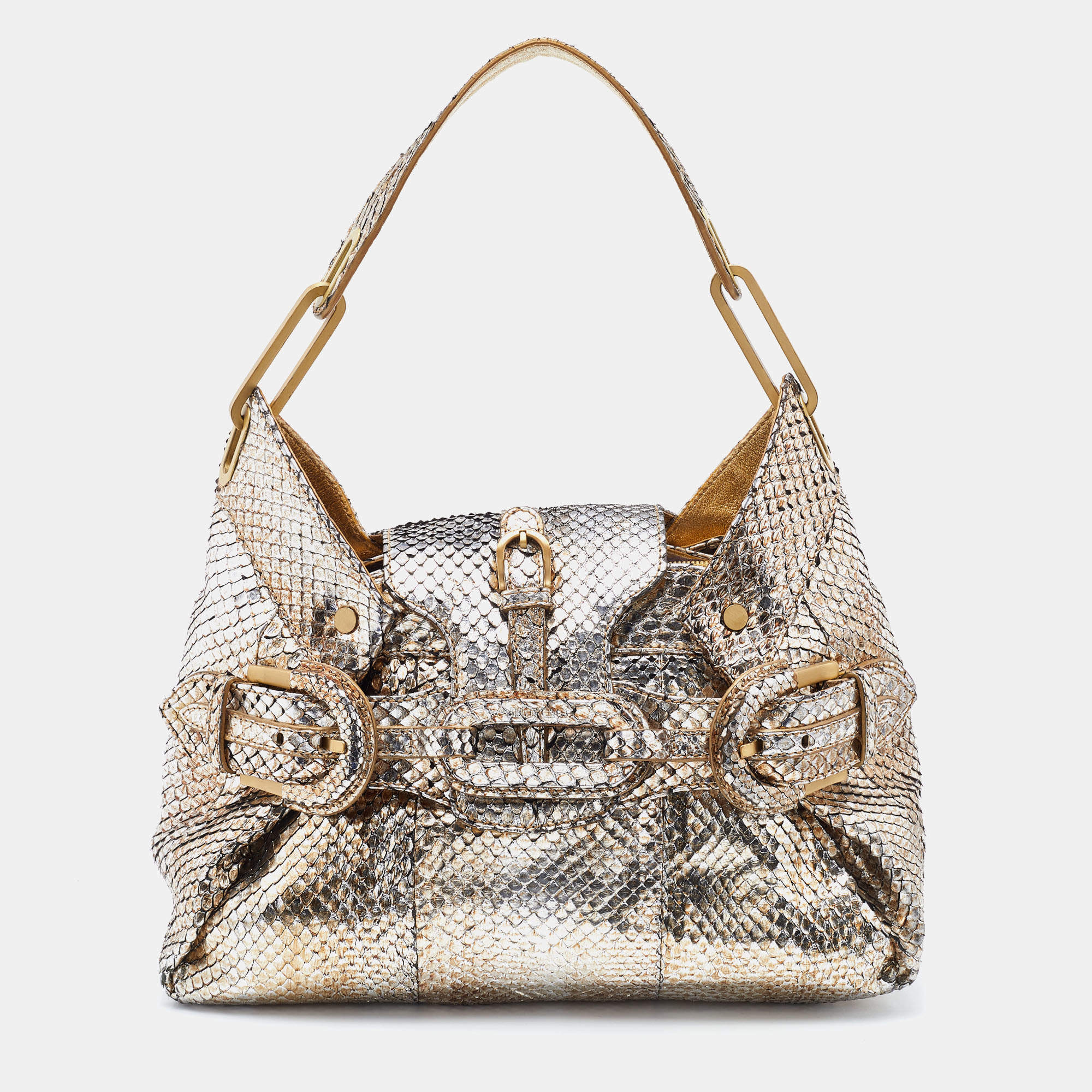 Pre Owned Jimmy Choo Metallic Python Leather Tulita Shoulder Bag