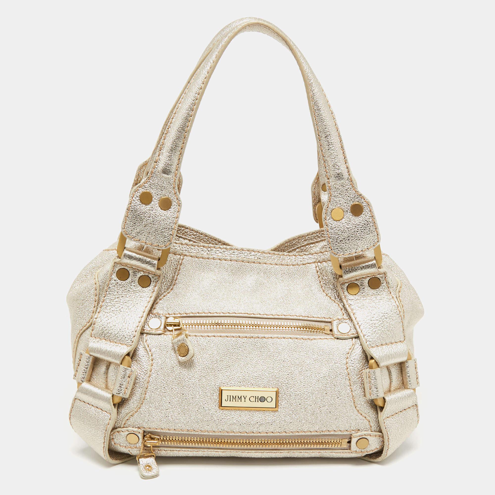 Pre Owned Jimmy Choo Gold Leather Mahala Bag