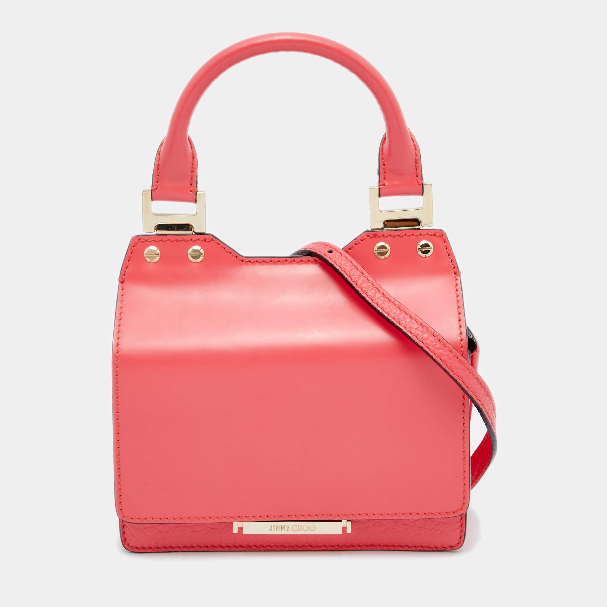 Pre Owned Jimmy Choo Peach Pink Leather Top Handle Bag