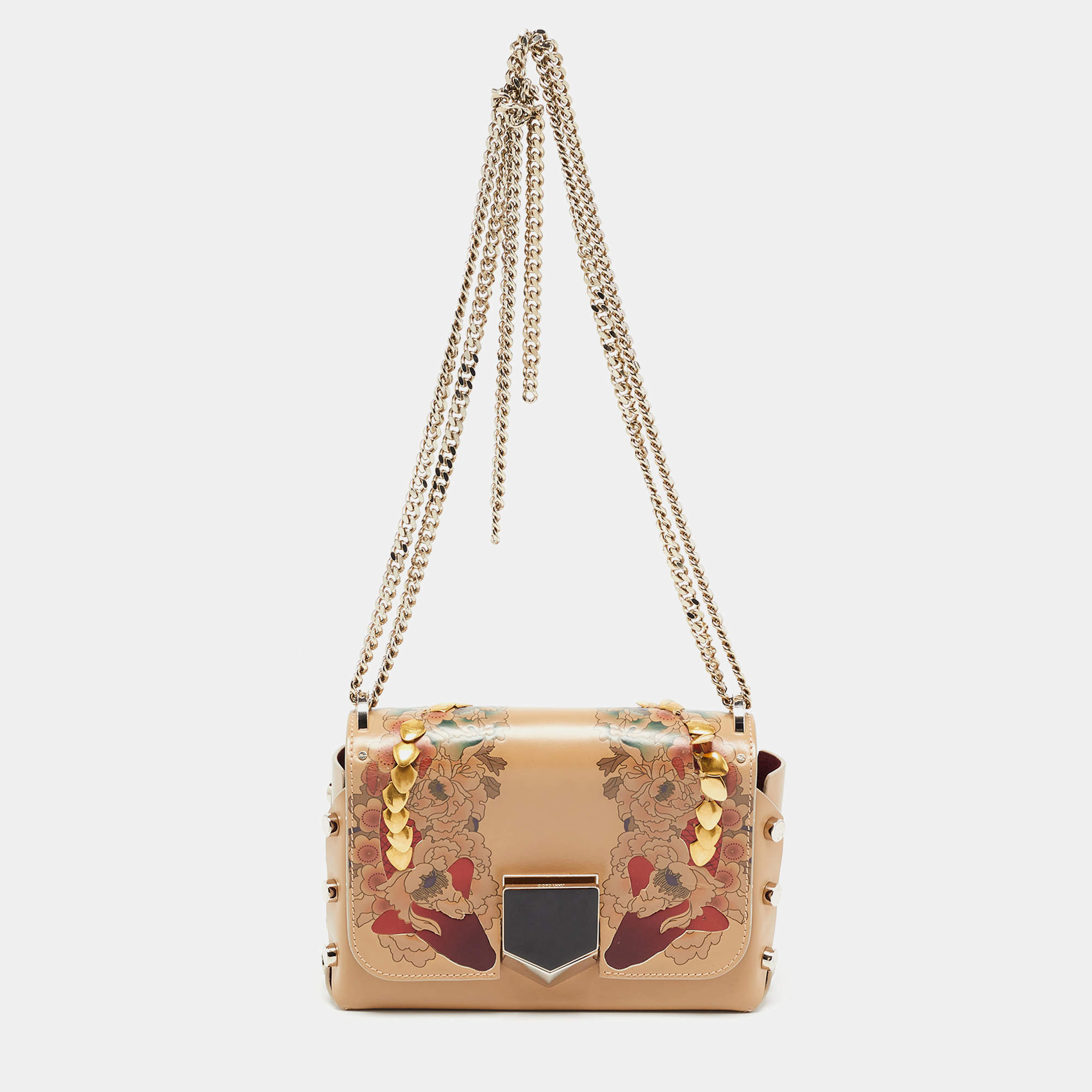 Pre Owned Jimmy Choo Beige Floral Embossed Leather Lockett City Shoulder Bag