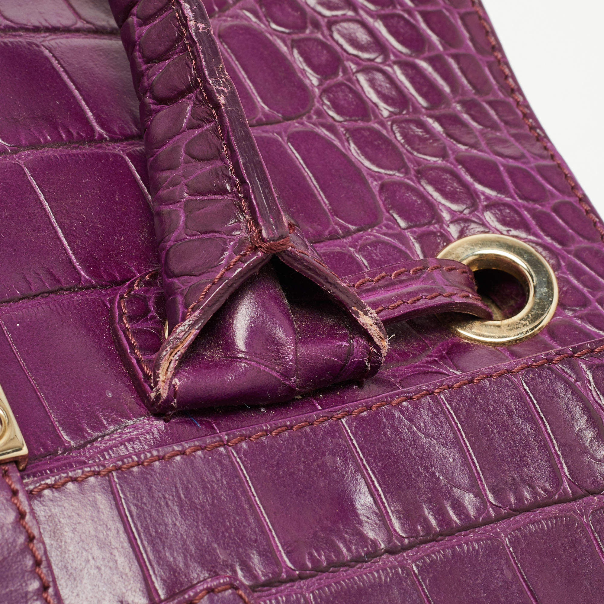 Pre Owned Jimmy Choo Purple Croc Embossed Leather Rosalie Satchel