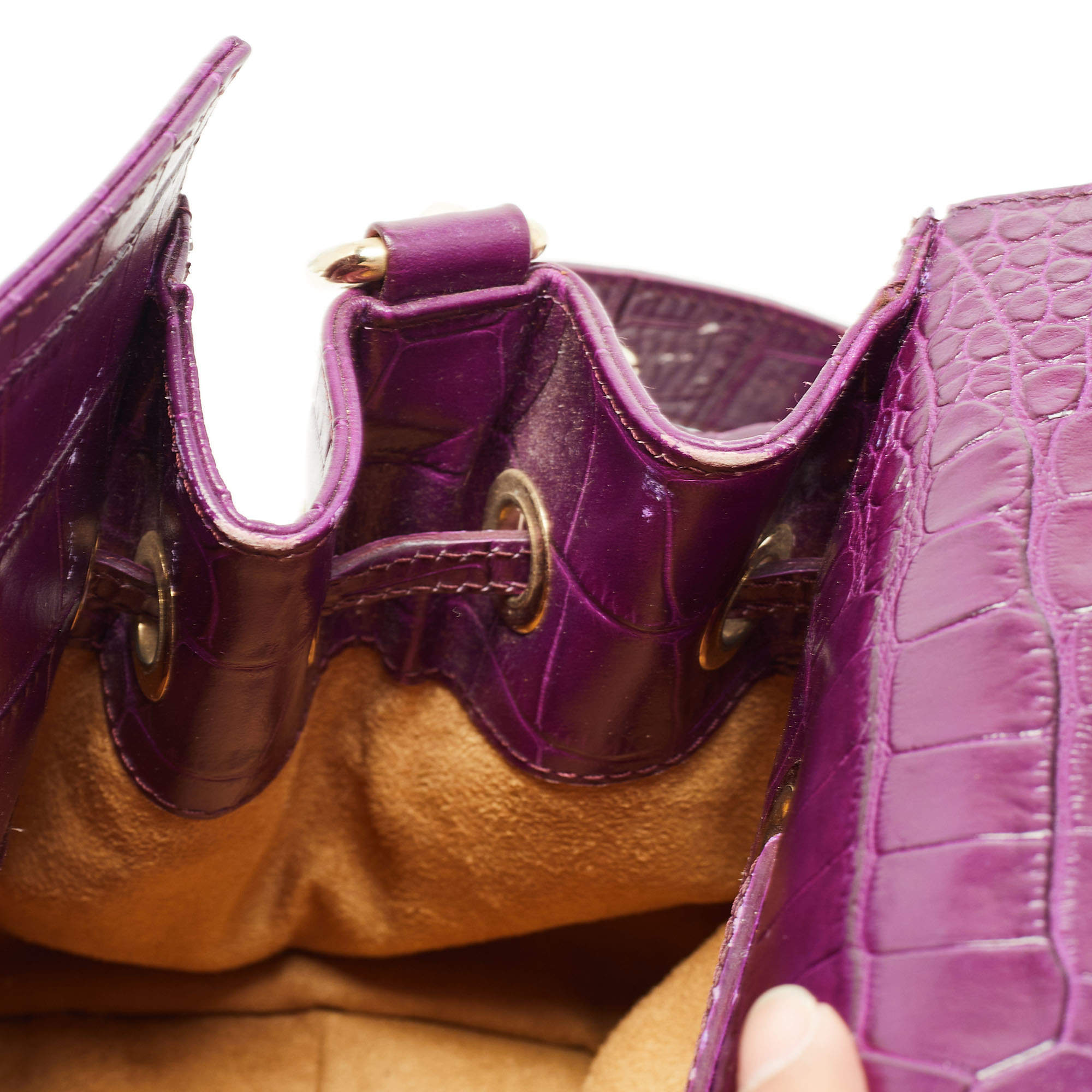 Pre Owned Jimmy Choo Purple Croc Embossed Leather Rosalie Satchel