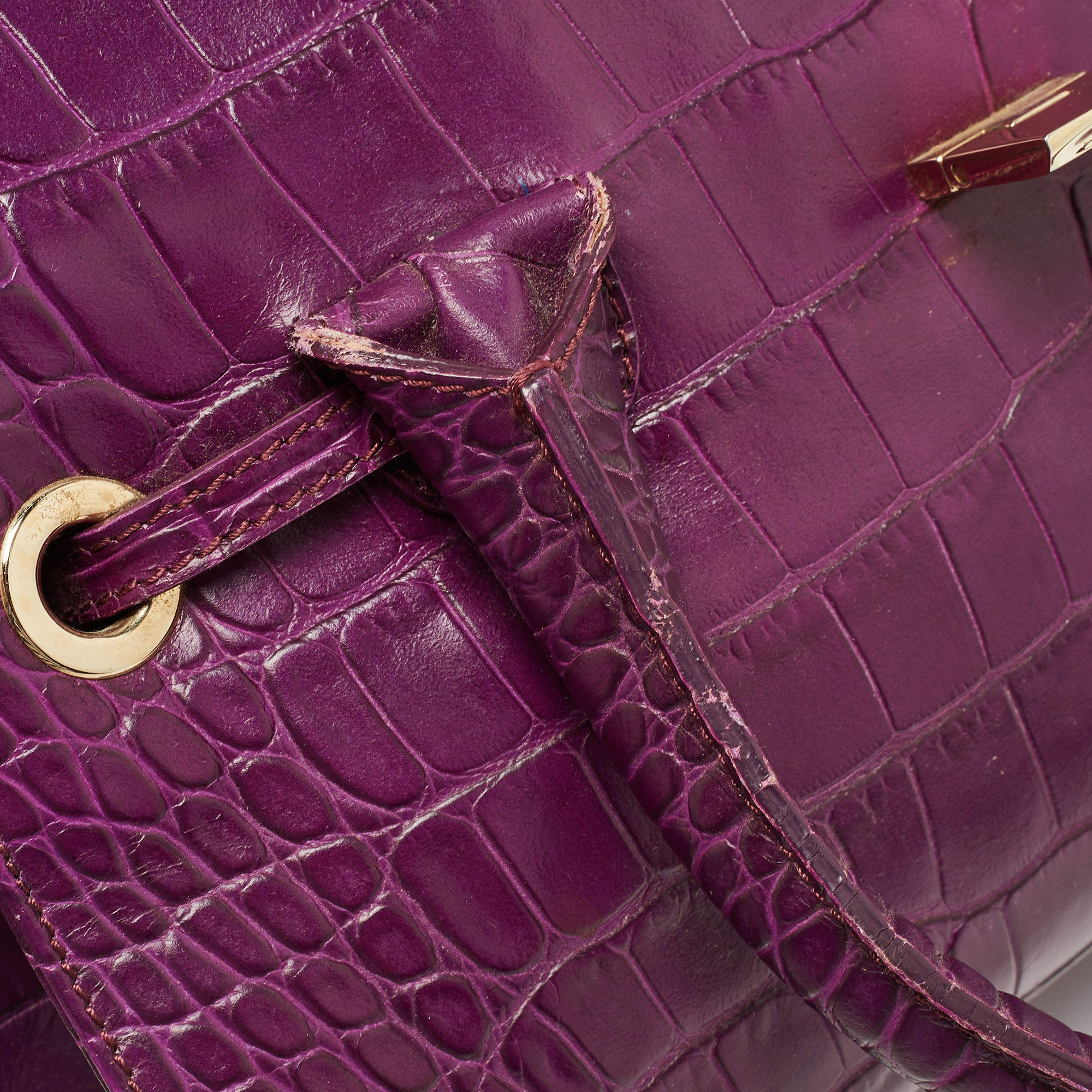 Pre Owned Jimmy Choo Purple Croc Embossed Leather Rosalie Satchel