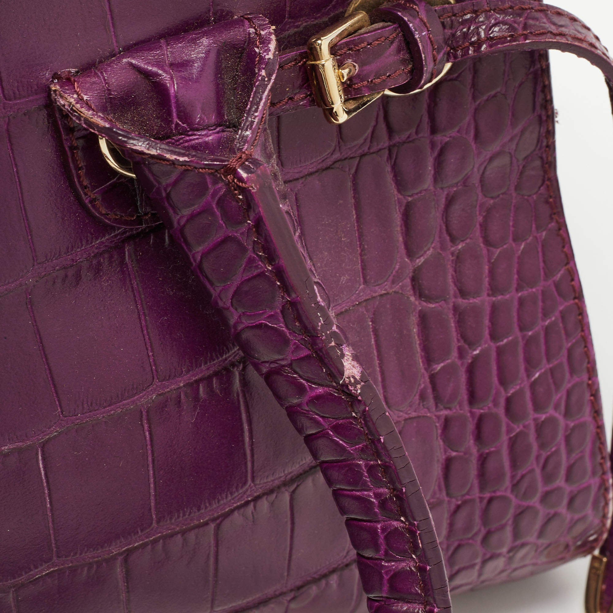 Pre Owned Jimmy Choo Purple Croc Embossed Leather Rosalie Satchel