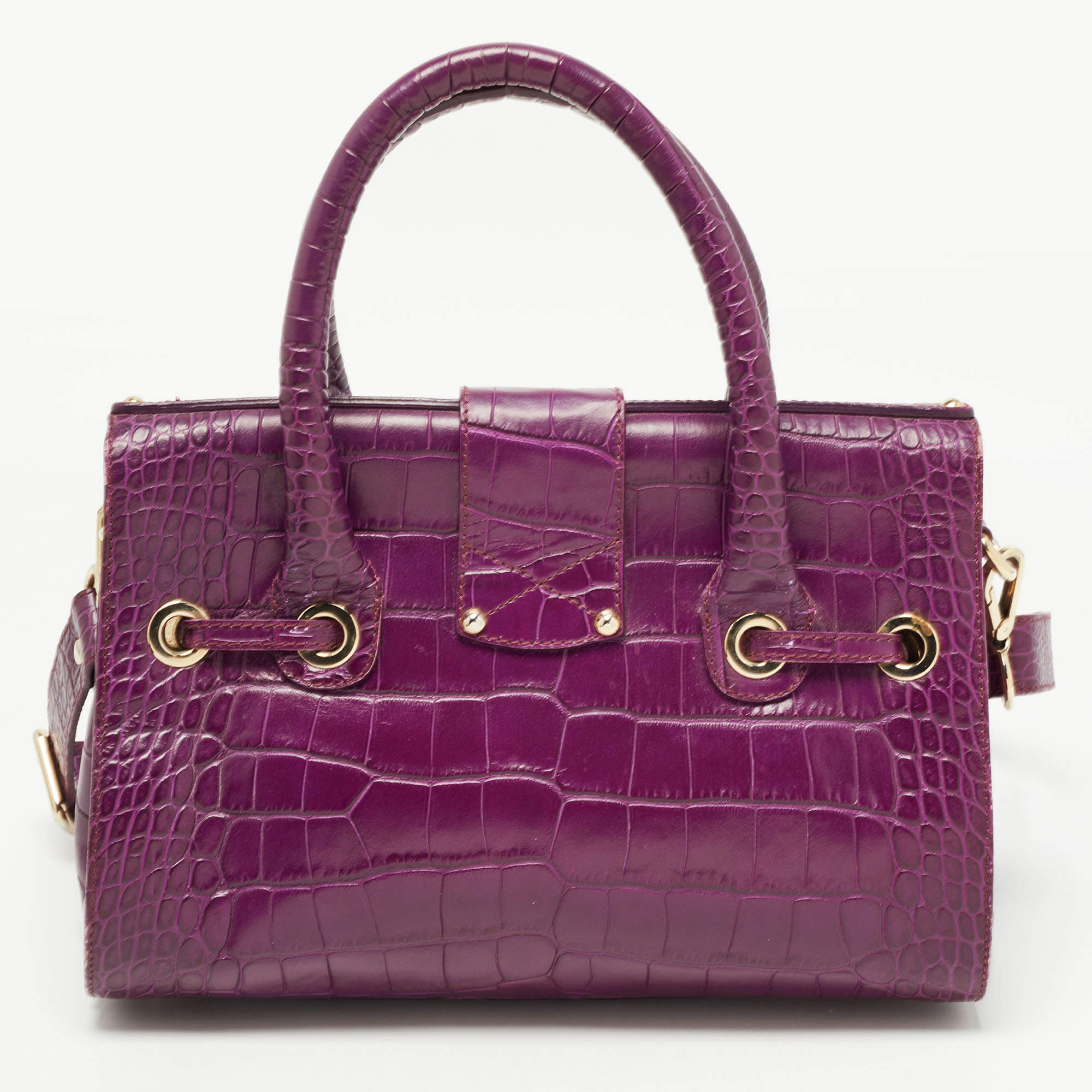 Pre Owned Jimmy Choo Purple Croc Embossed Leather Rosalie Satchel
