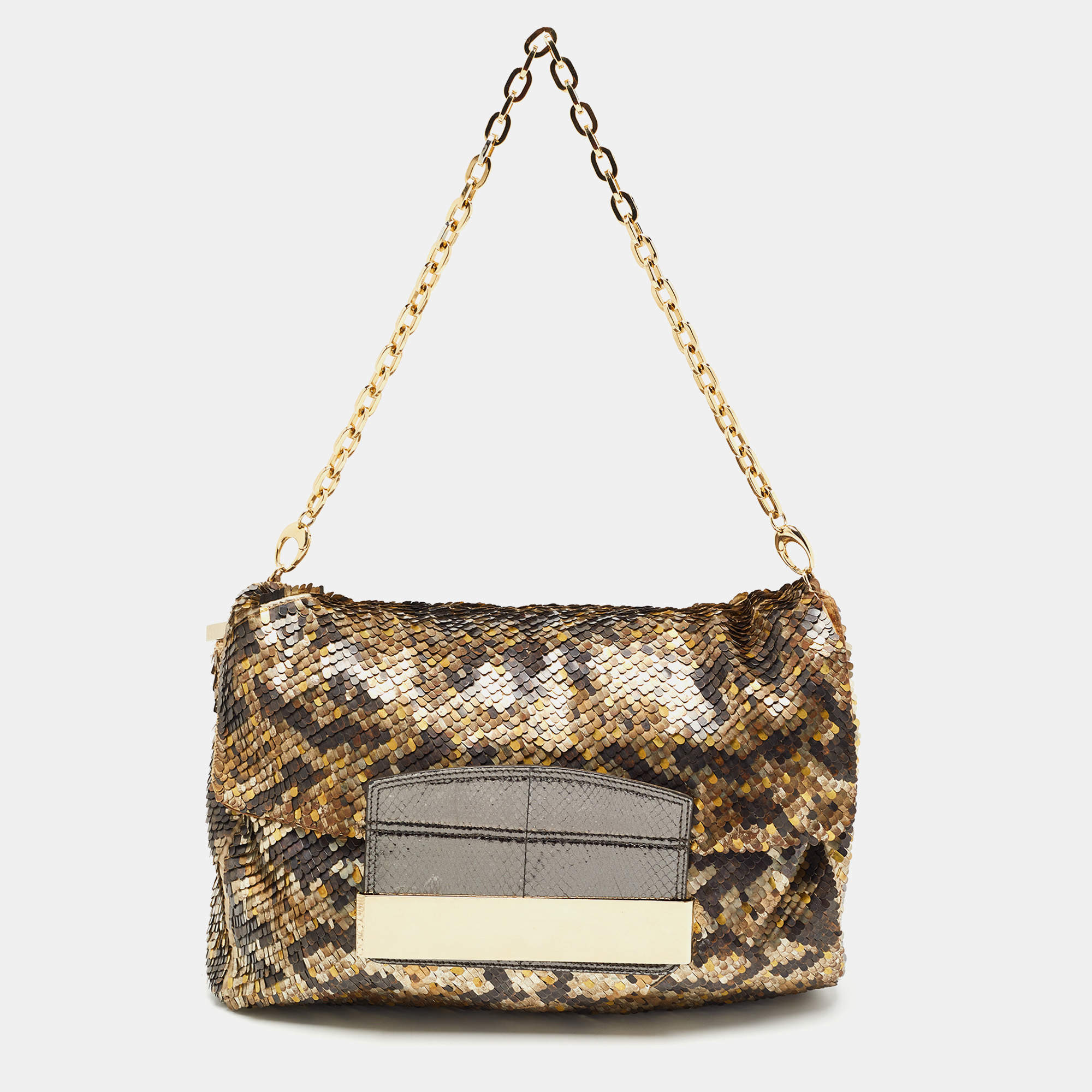 Pre Owned Jimmy Choo Multicolor Metal Sequins Carolina Chain Shoulder Bag