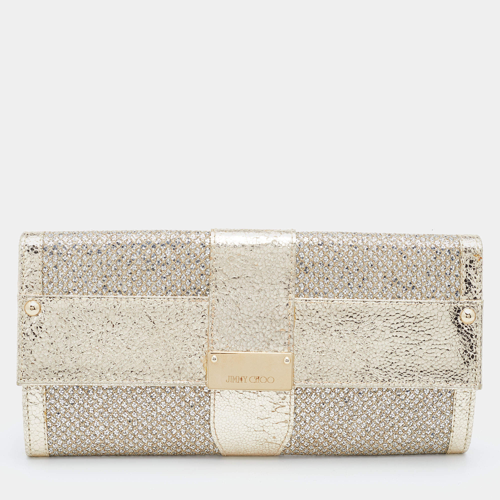 Jimmy Choo Metallic Patent Leather and Glitter Ubai Clutch