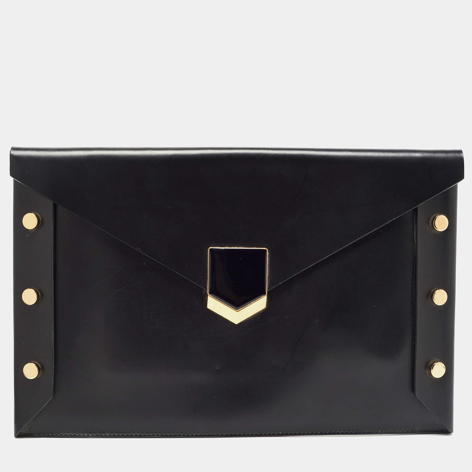 Pre Owned Jimmy Choo Black Glossy Leather Lockett Envelope Clutch