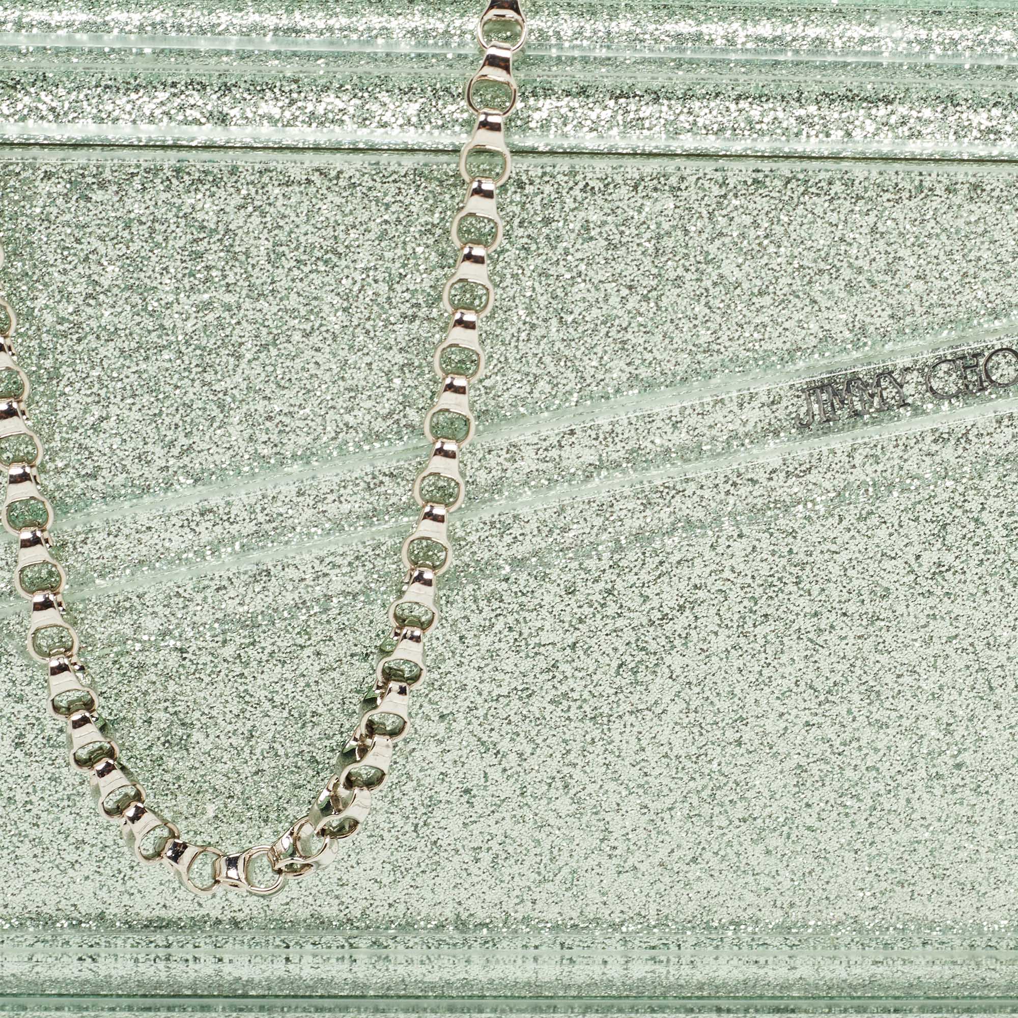 Pre Owned Jimmy Choo Mint Green Glitter Acrylic Candy Chain Clutch