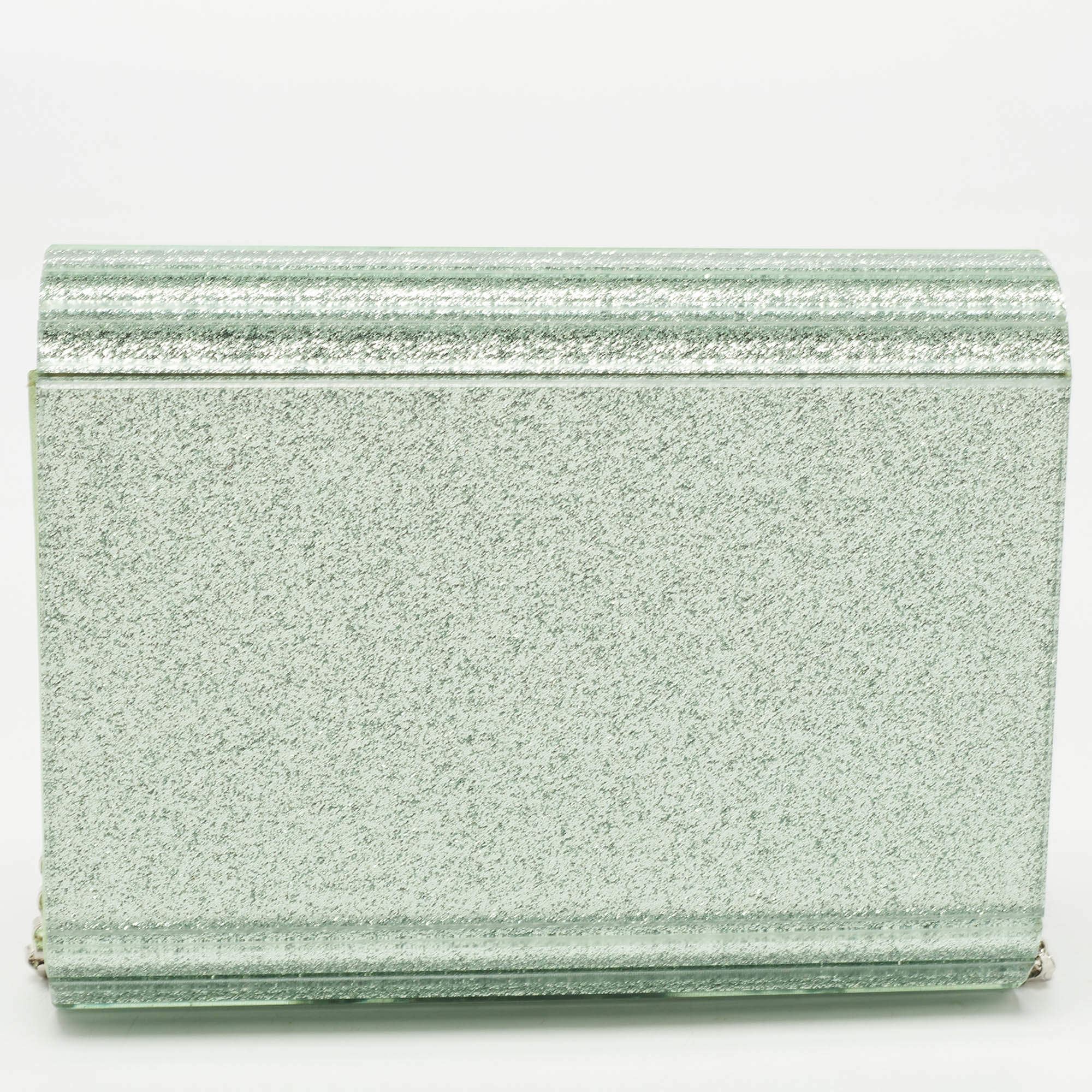 Pre Owned Jimmy Choo Mint Green Glitter Acrylic Candy Chain Clutch