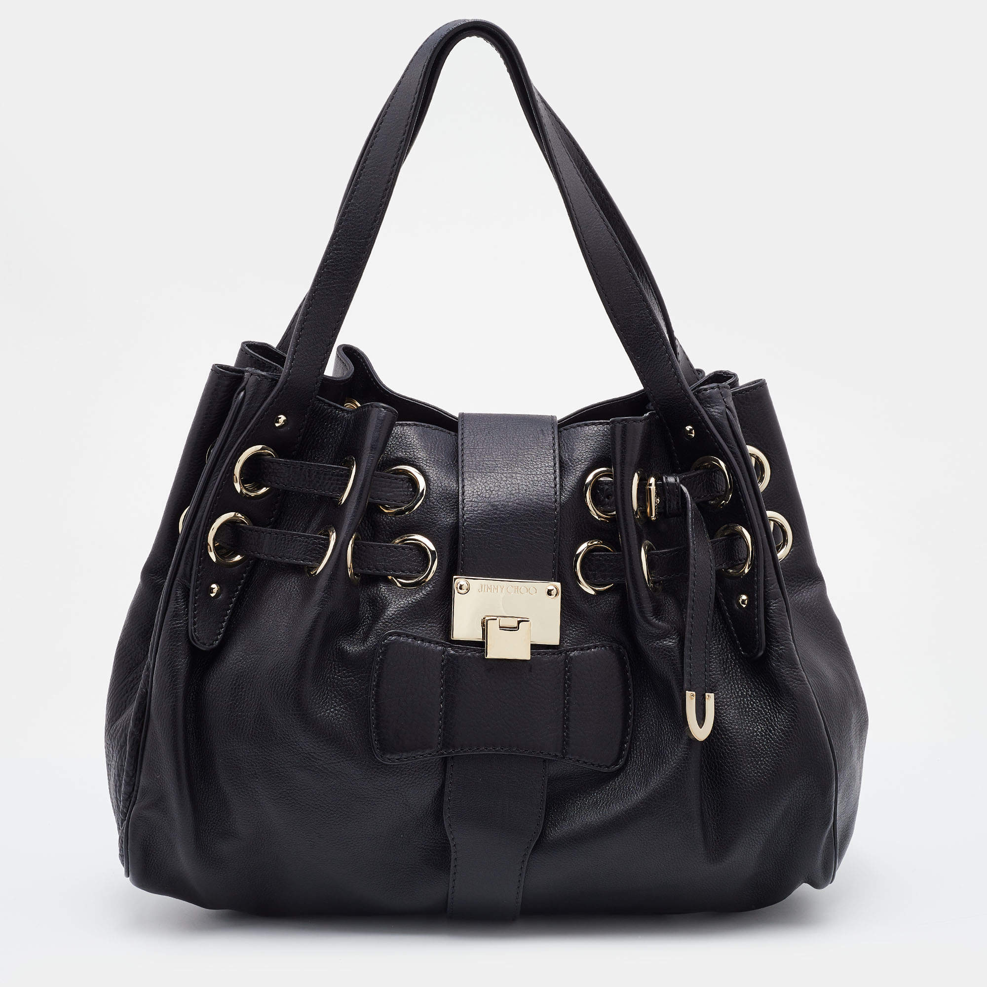 【JIMMY CHOO】Black Leather Shoulder Bag Jimmy Choo Vintage - Embossed Lockett Shoulder Bag - Black