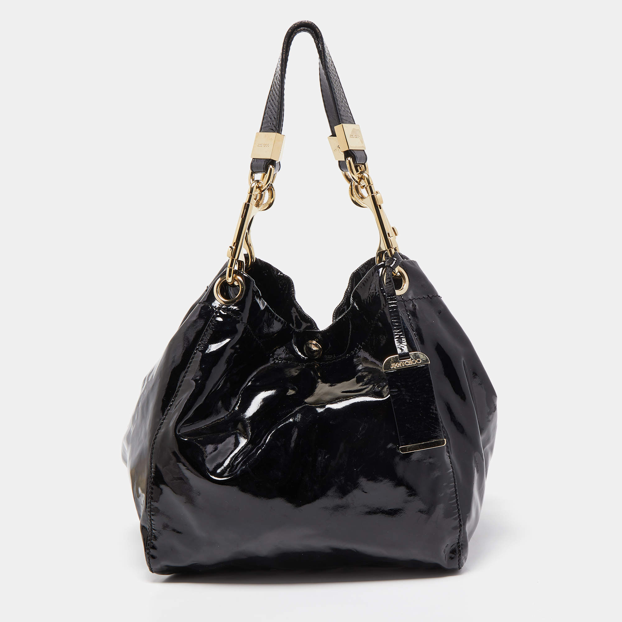 Pre Owned Jimmy Choo Black Patent Leather Lola Hobo