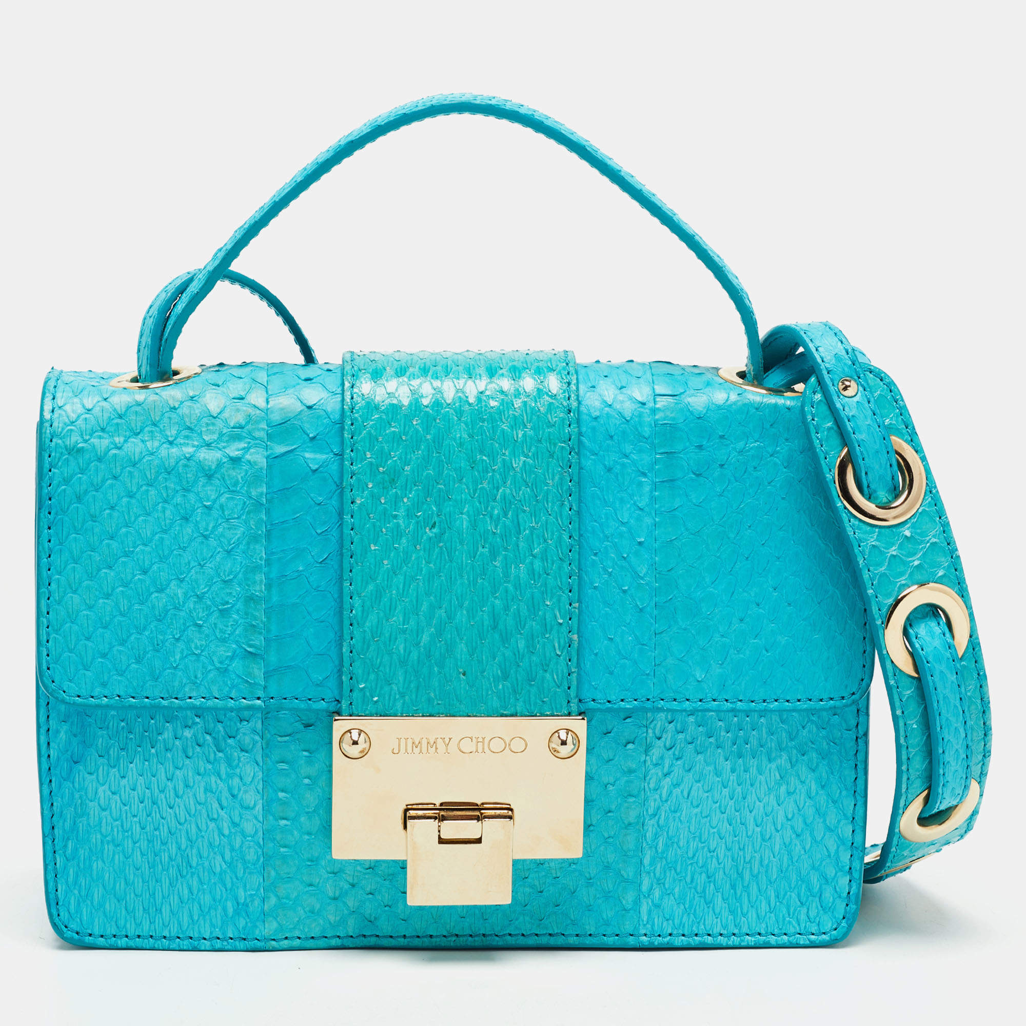 Pre Owned Jimmy Choo Light Blue Watersnake Leather Rebel Crossbody Bag