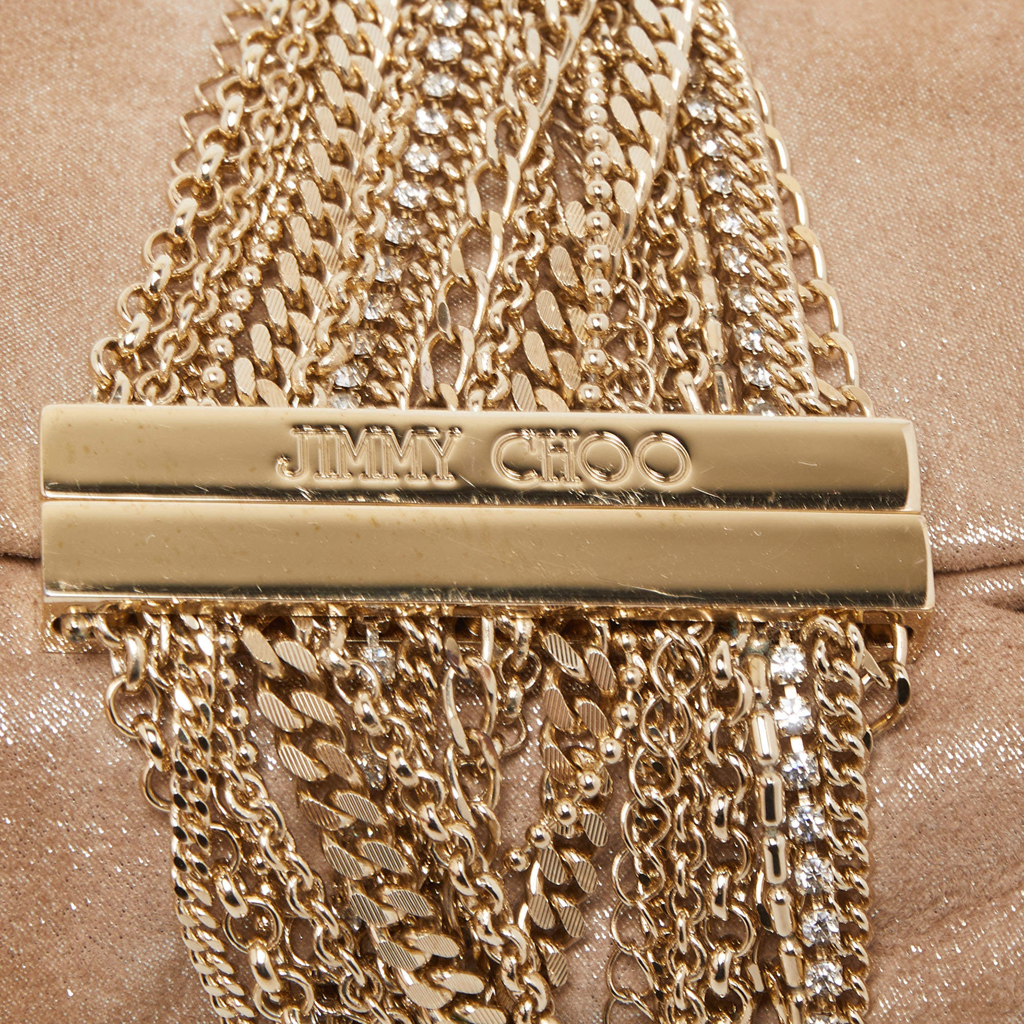 Jimmy Choo Chandra Shimmer Suede Chain Clutch in Natural