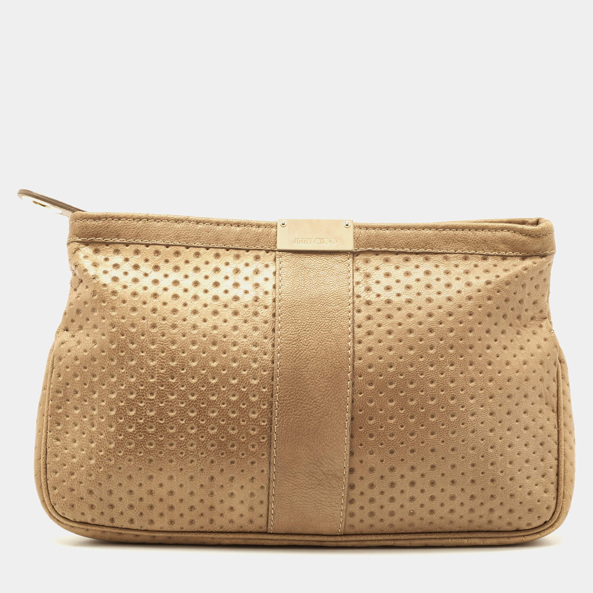 Pre Owned Jimmy Choo Beige Perforated Leather Zulu Clutch