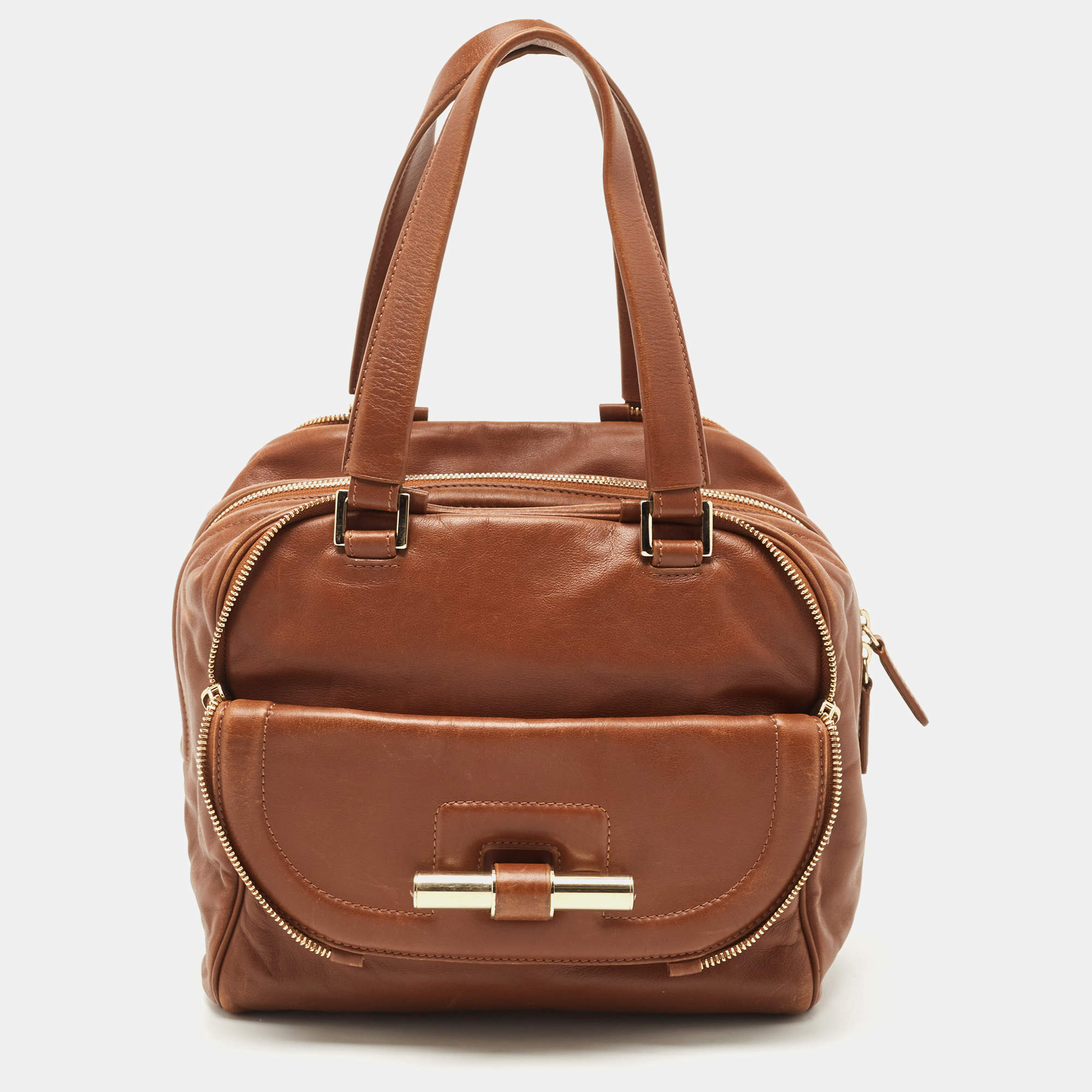 Pre Owned Jimmy Choo Brown Leather Justine Satchel