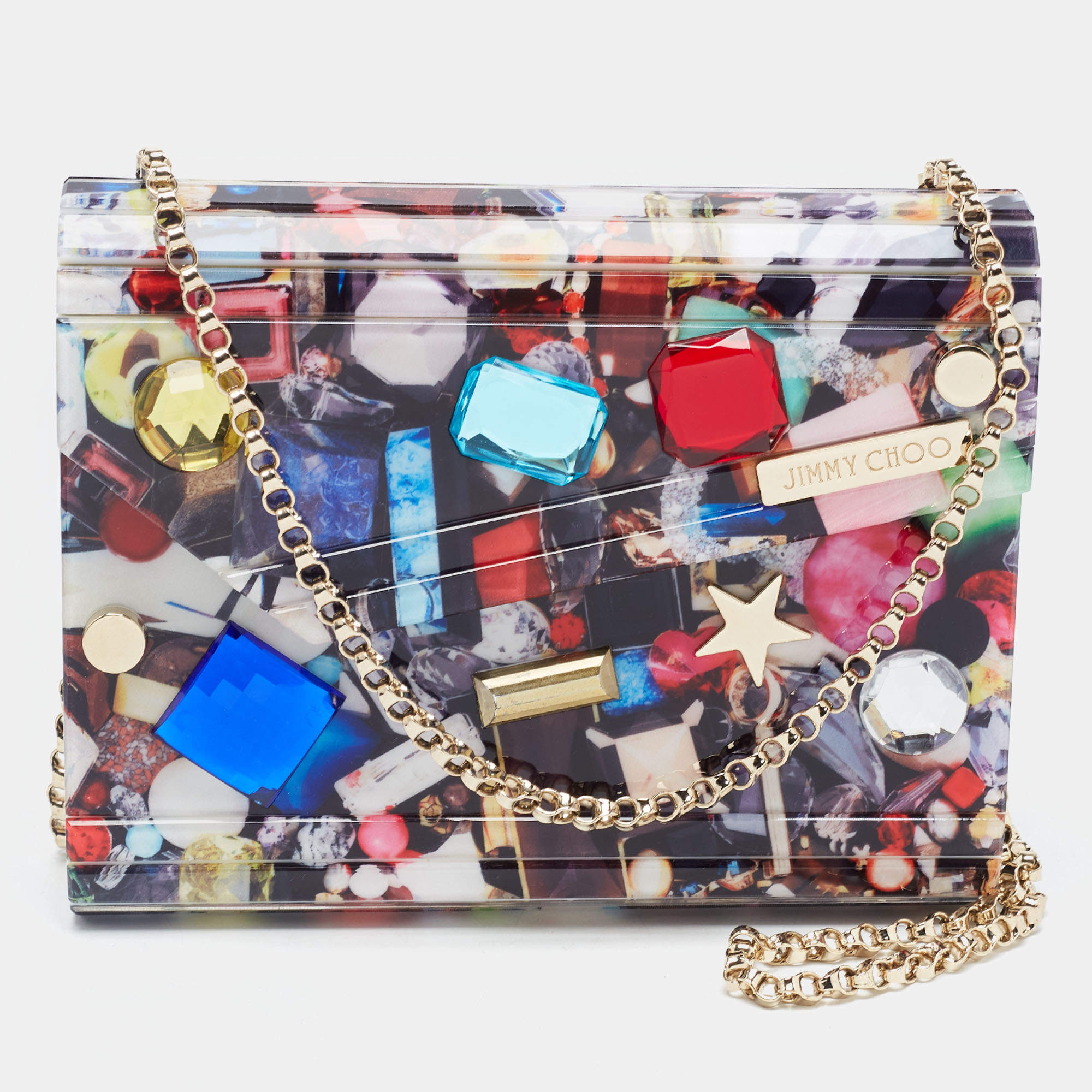 Pre Owned Jimmy Choo Multicolor Acrylic Candy Embellished Chain Clutch