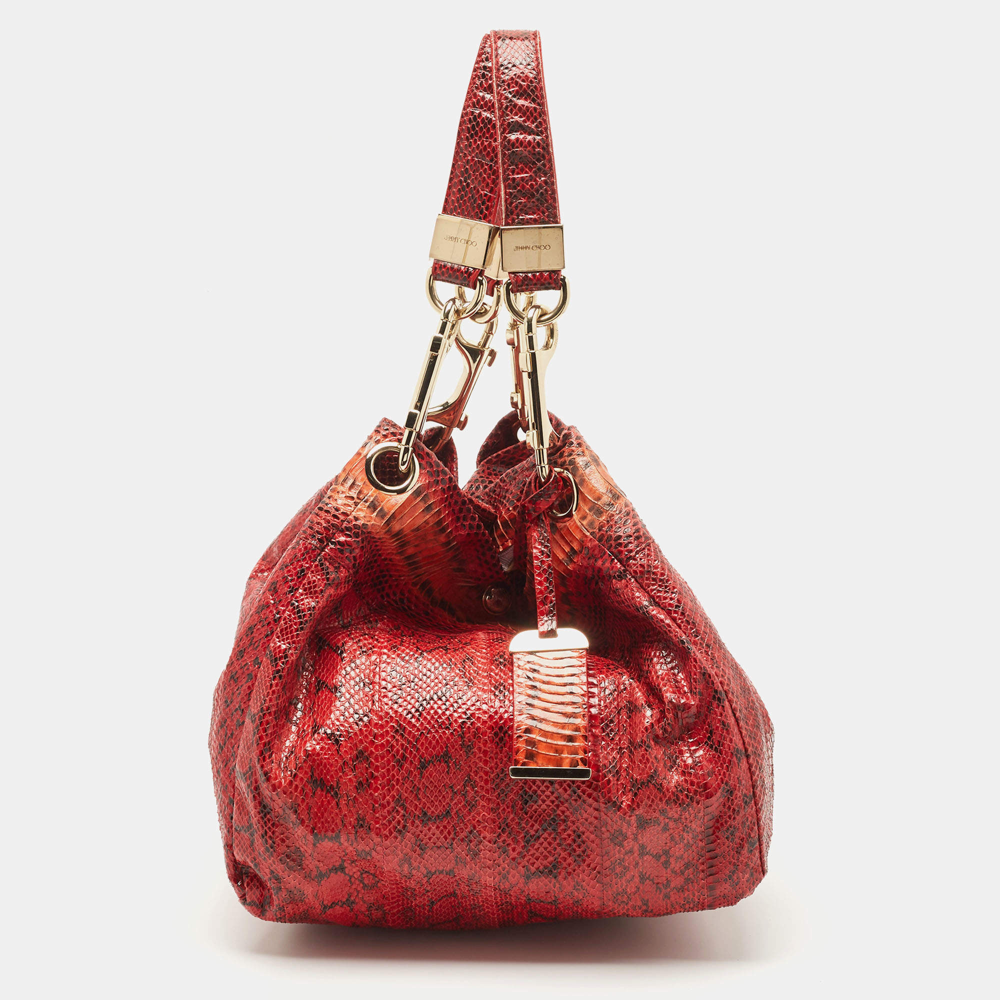 Pre Owned Jimmy Choo Red/Black Watersnake Leather Lohla Jane Hobo 