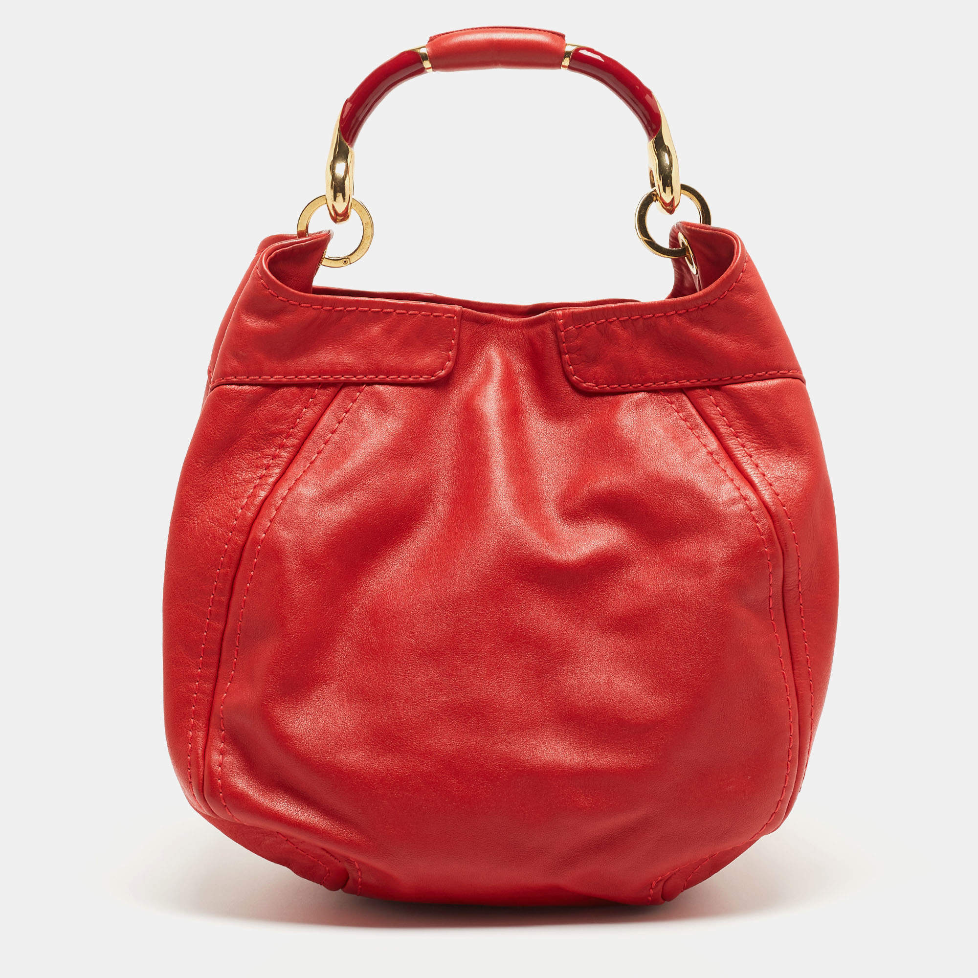 Jimmy Choo Red Leather Enamel Handle Hobo