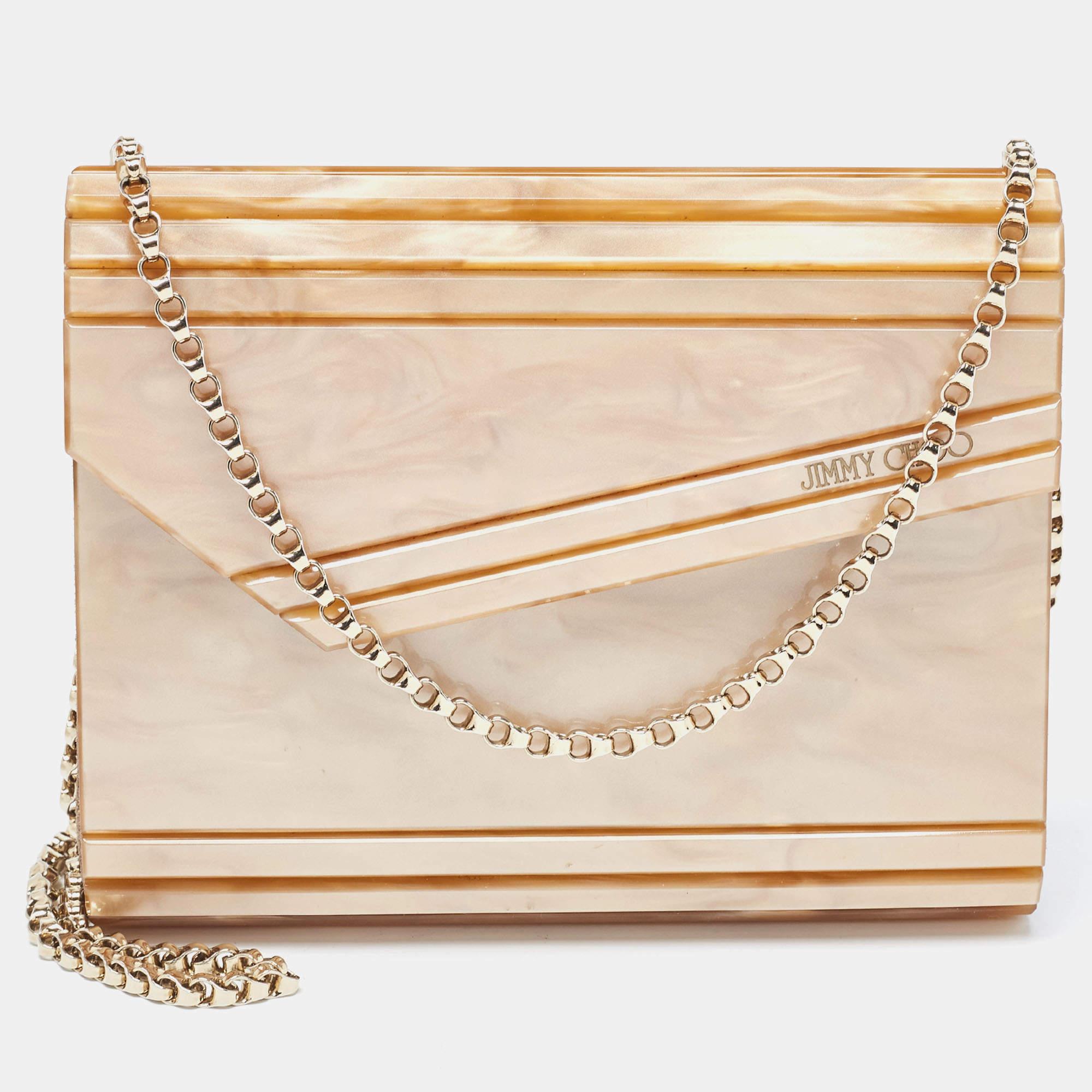 Jimmy Choo Brown Marble Effect Acrylic and Leather Candy Chain Clutch