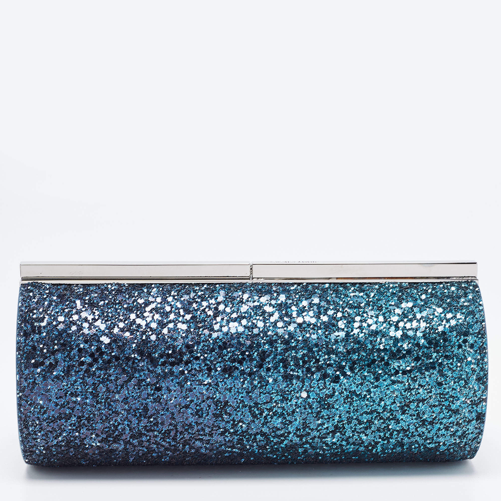 Pre Owned Jimmy Choo Blue/Green Glitter Twill Tube Clutch