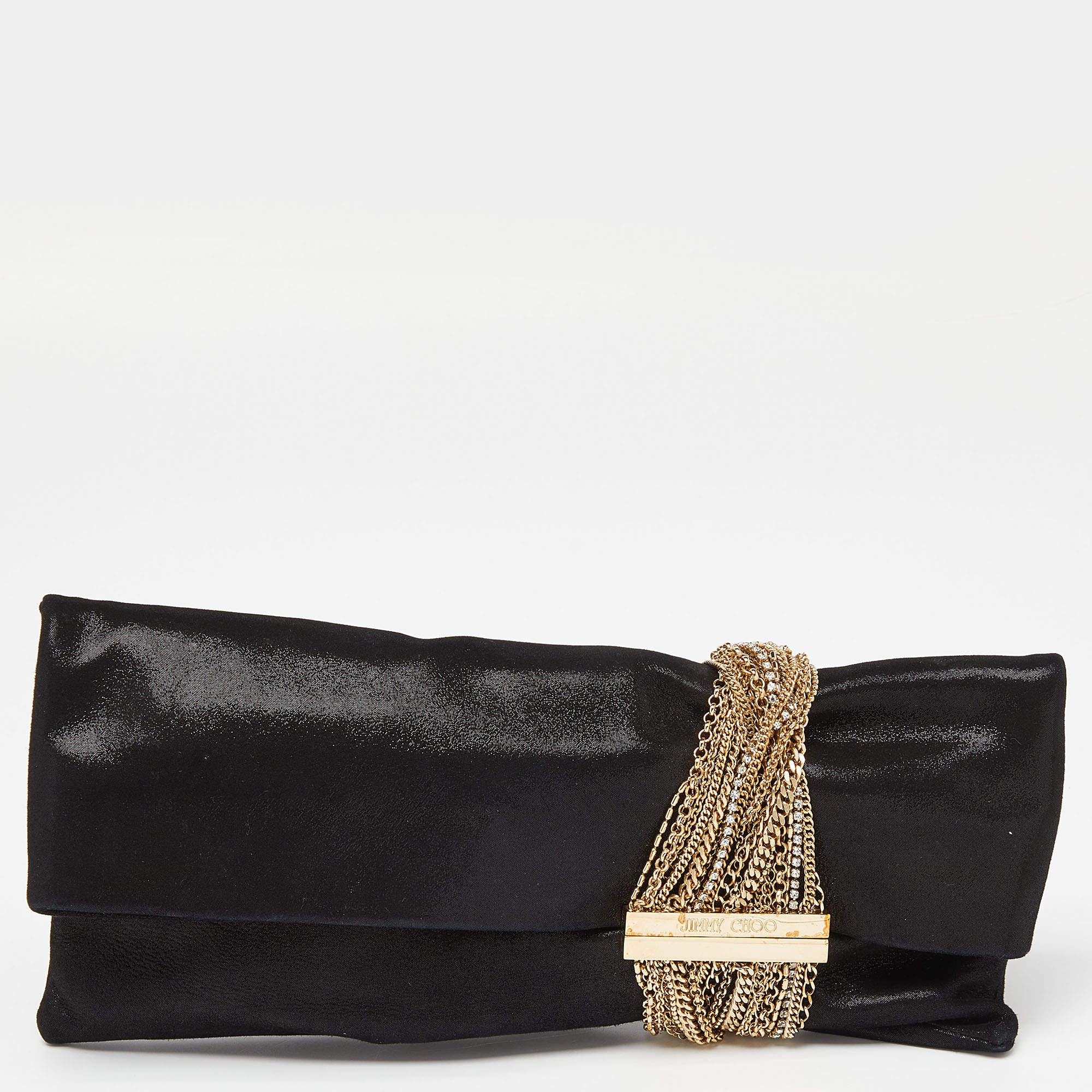 Jimmy Choo Black Shimmering Leather Chandra Clutch