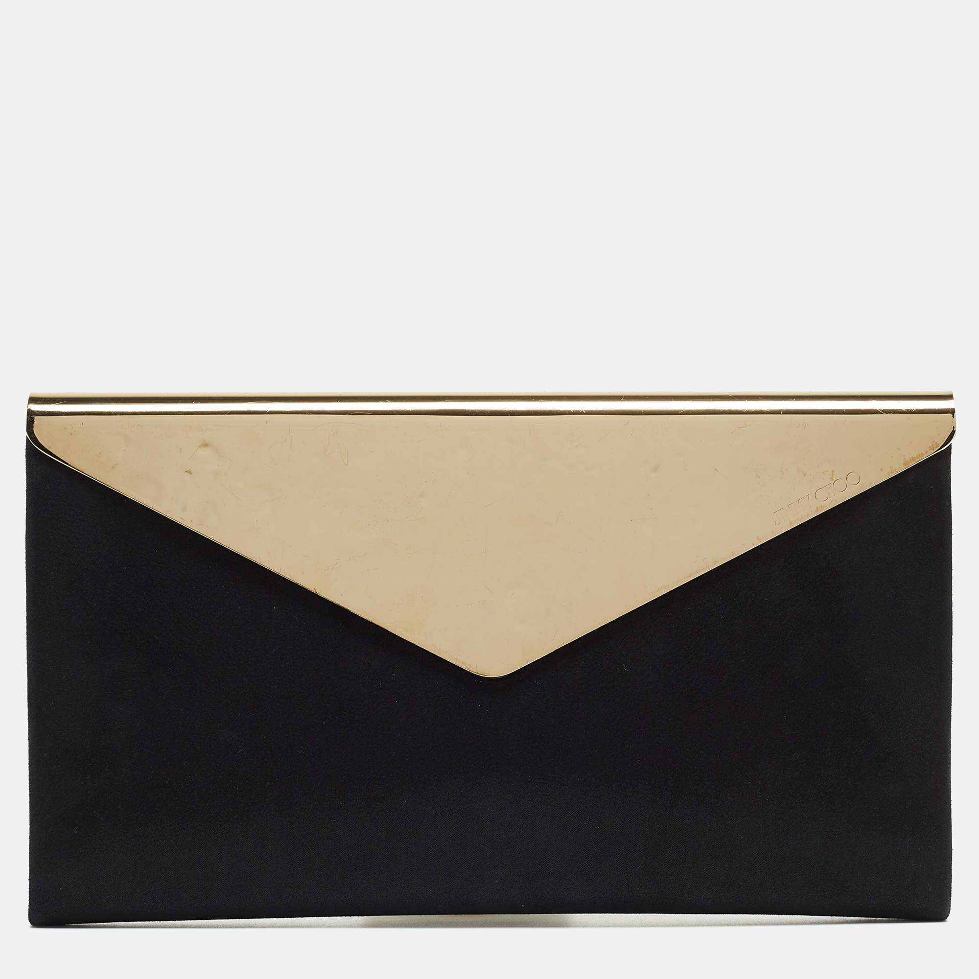 Pre Owned Jimmy Choo Black Shimmer Suede Metal Envelope Clutch